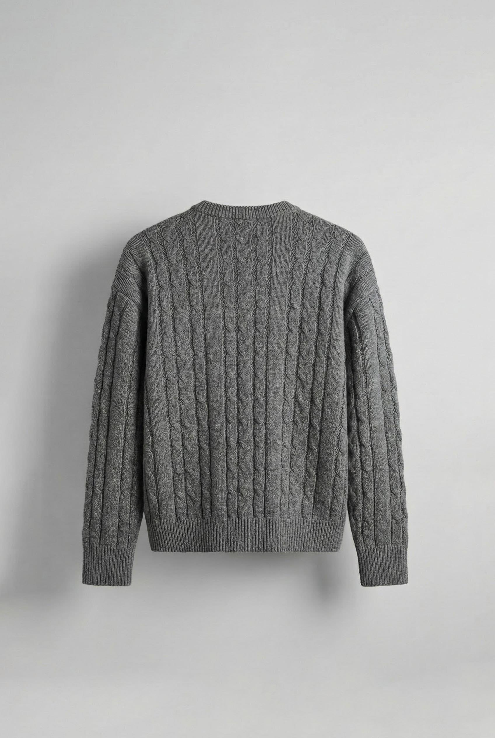 Erkek Relax Fit Örgü Desenli Triko Kazak Gri