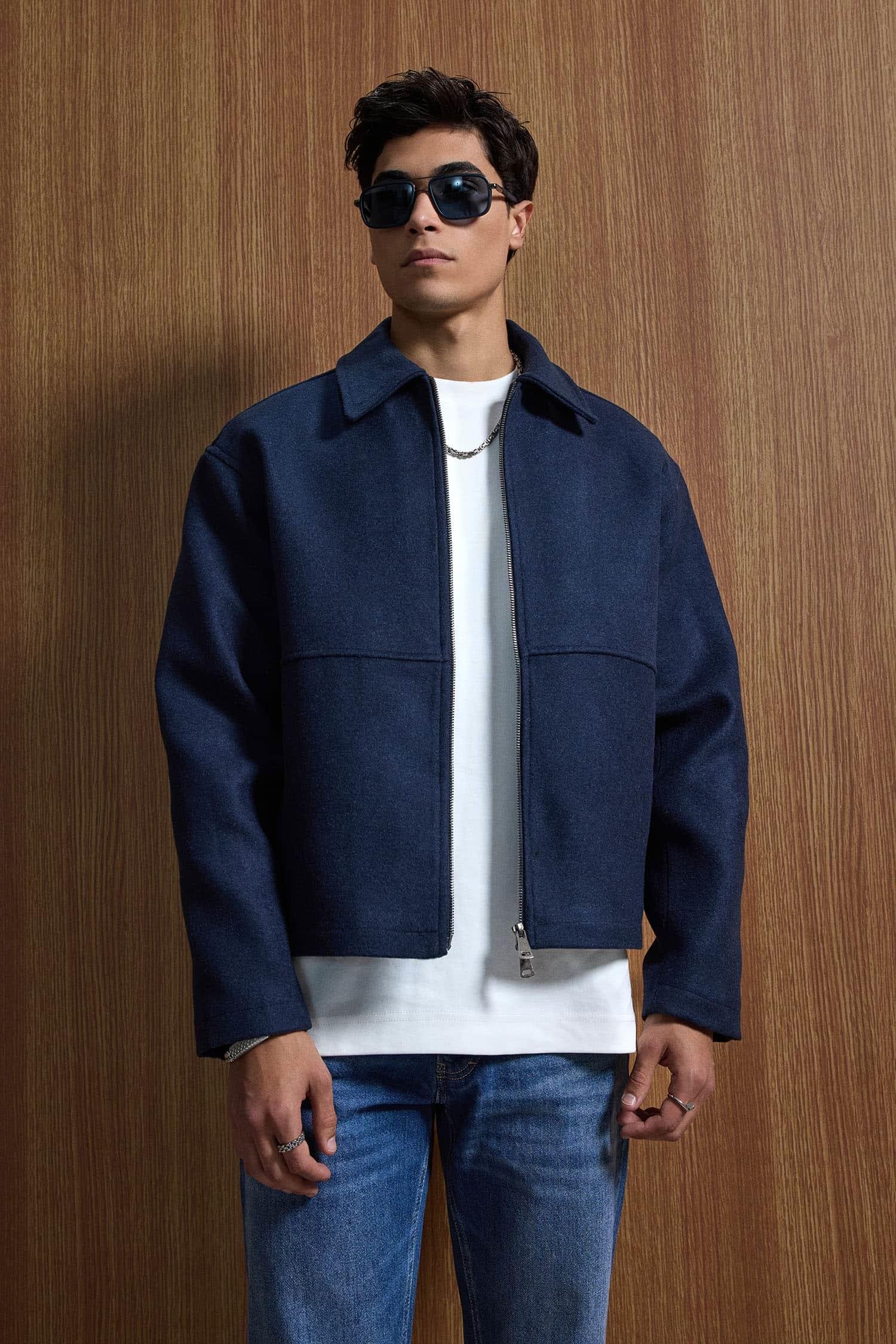 Erkek Relax Fit Premium Kaşe Ceket Kaban Lacivert