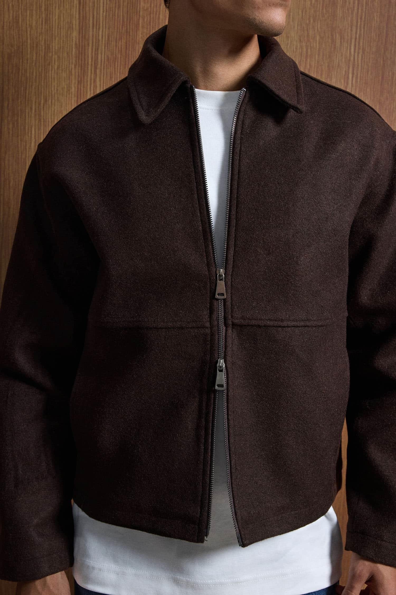 Erkek Relax Fit Premium Kaşe Ceket Kaban Kahverengi