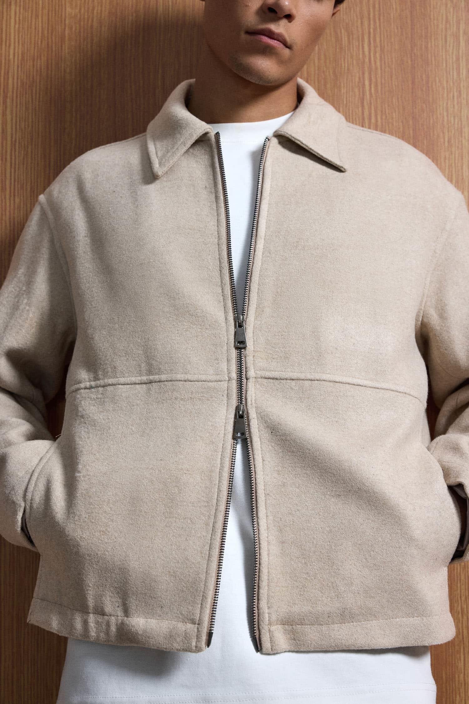 Erkek Relax Fit Premium Kaşe Ceket Kaban Bej