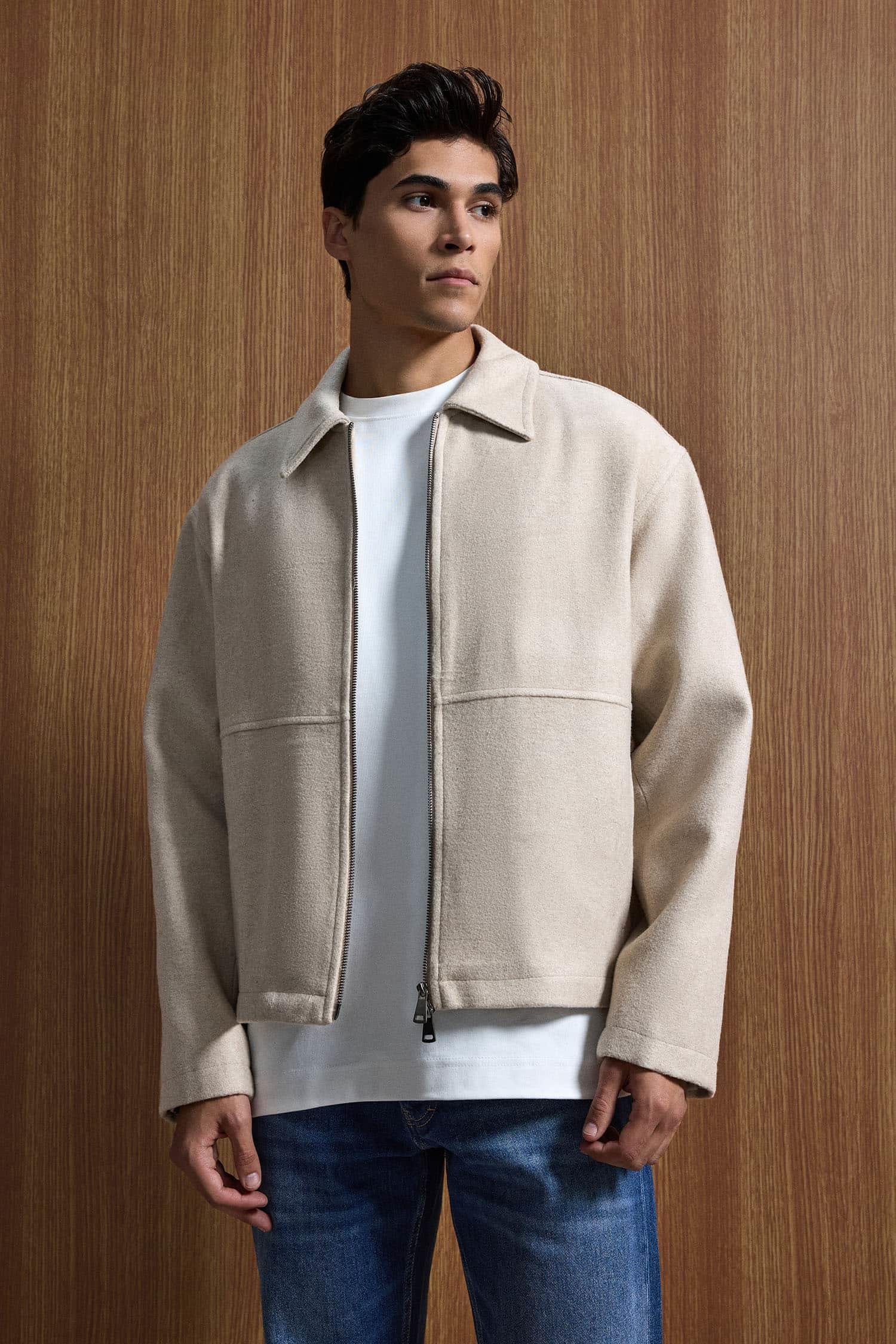 Erkek Relax Fit Premium Kaşe Ceket Kaban Bej
