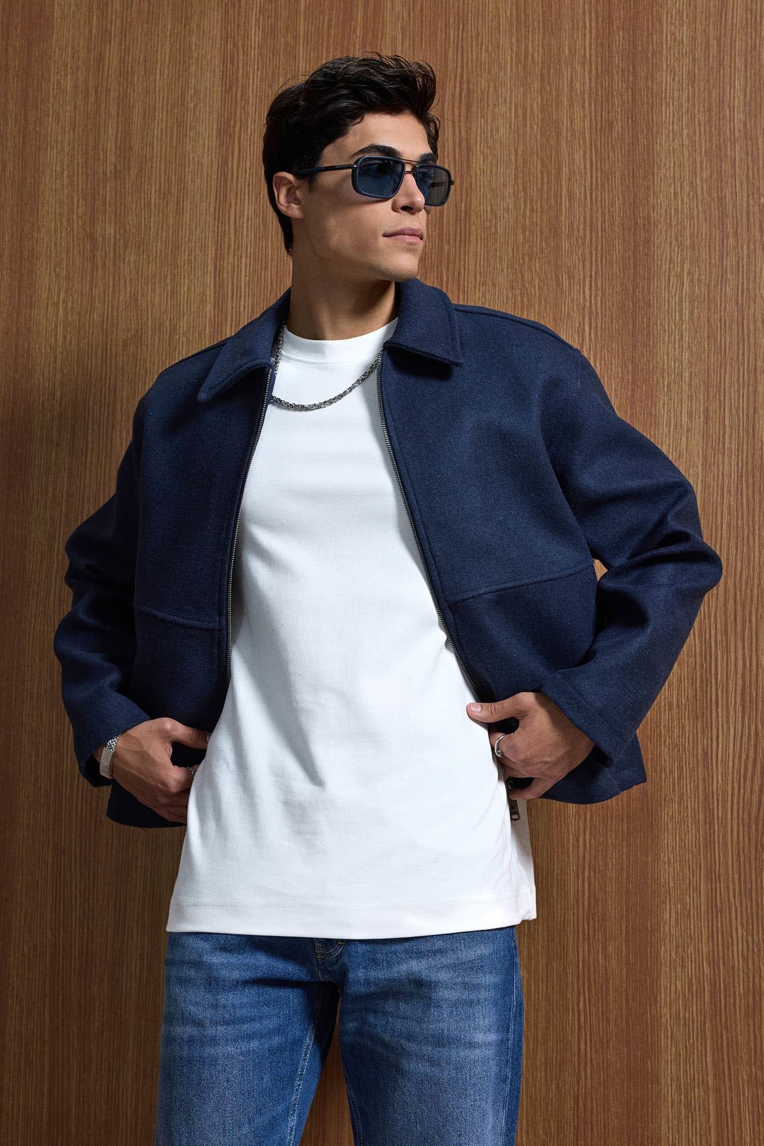 Erkek Relax Fit Premium Kaşe Ceket Kaban Lacivert