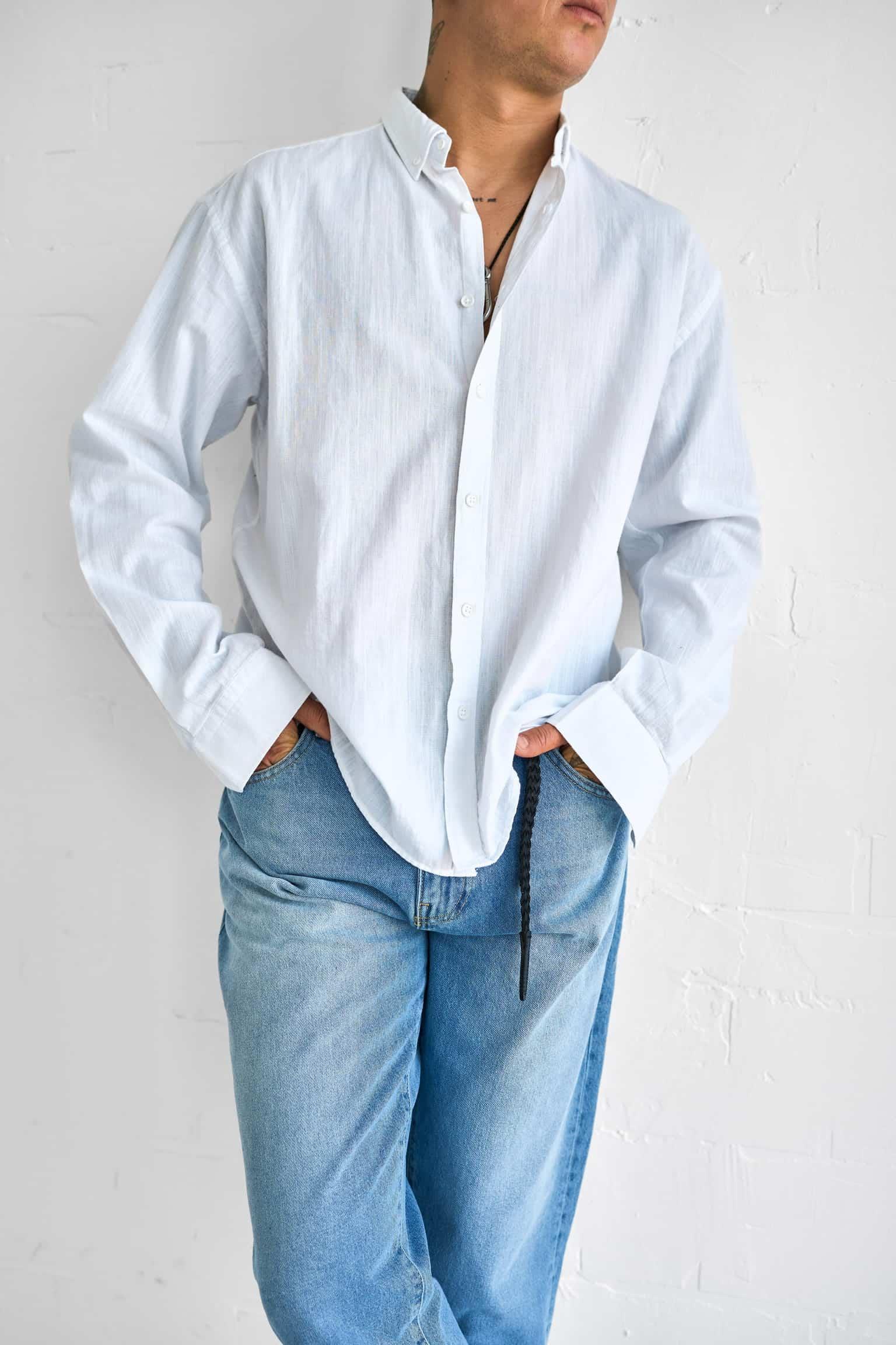 Erkek Relax Fit Rahat Kesim İnce Gömlek Beyaz