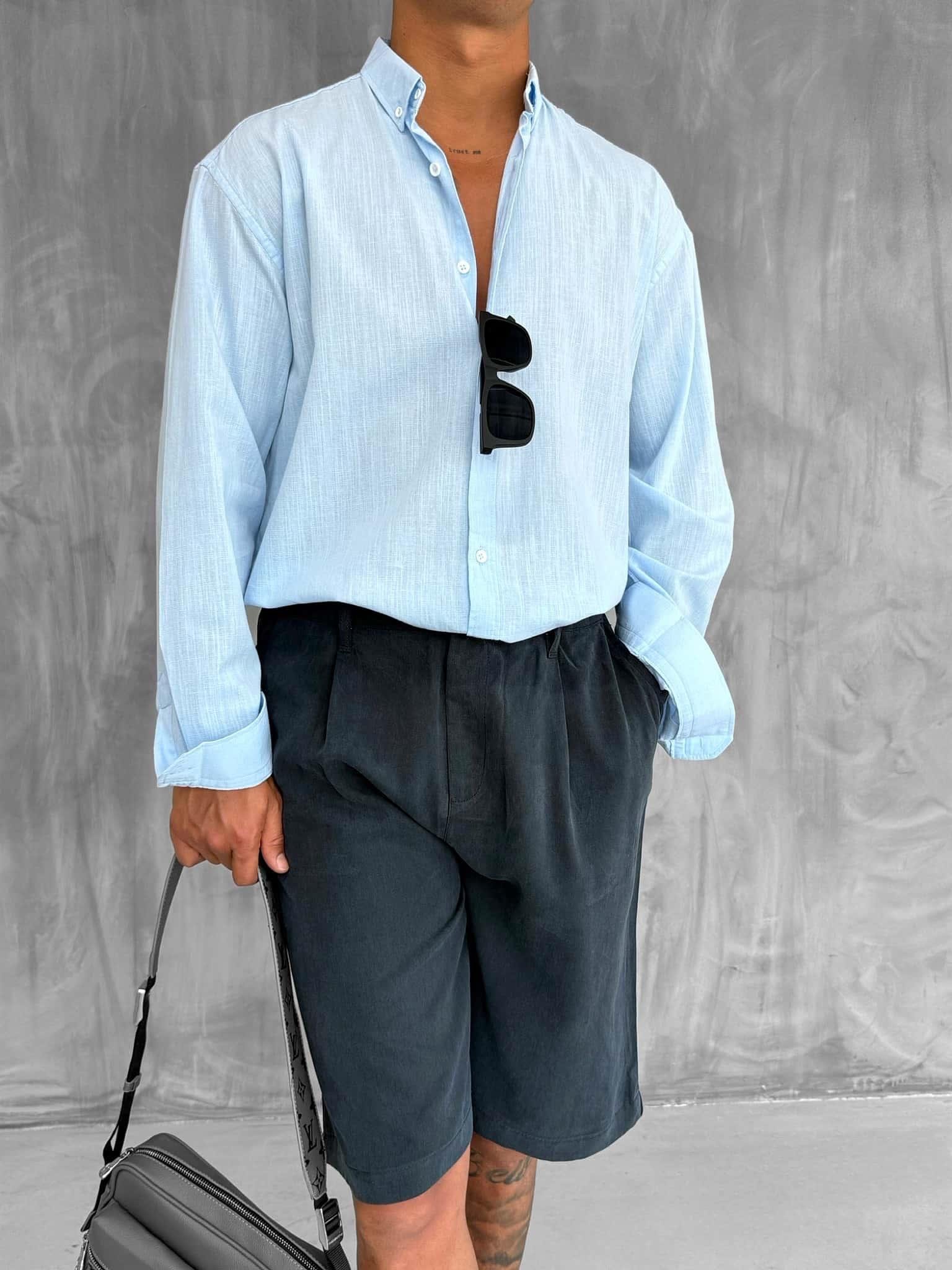 Erkek Relax Fit Rahat Kesim İnce Gömlek Açık Mavi