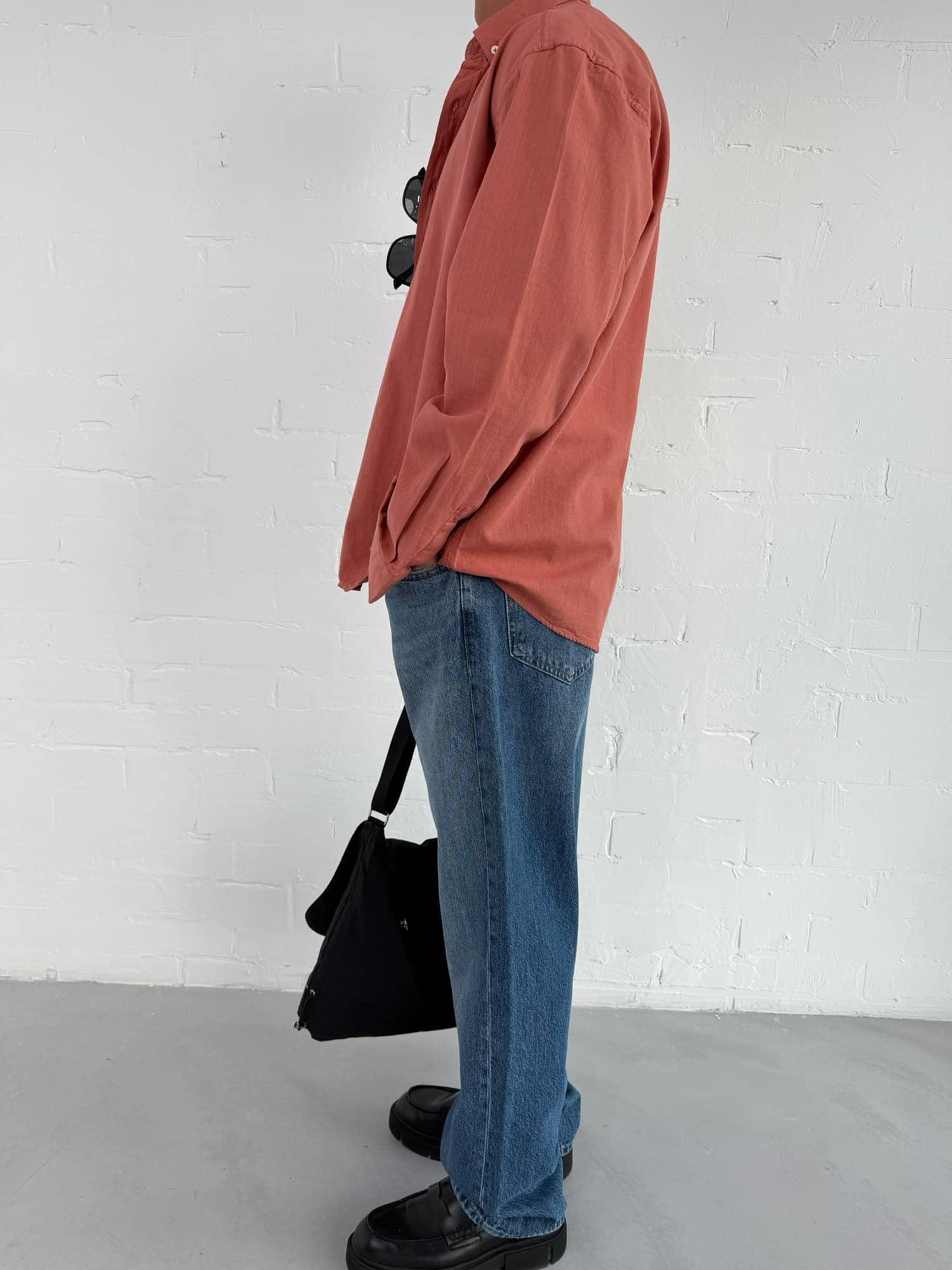 Erkek Relax Fit Rahat Kesim İnce Gömlek Kiremit