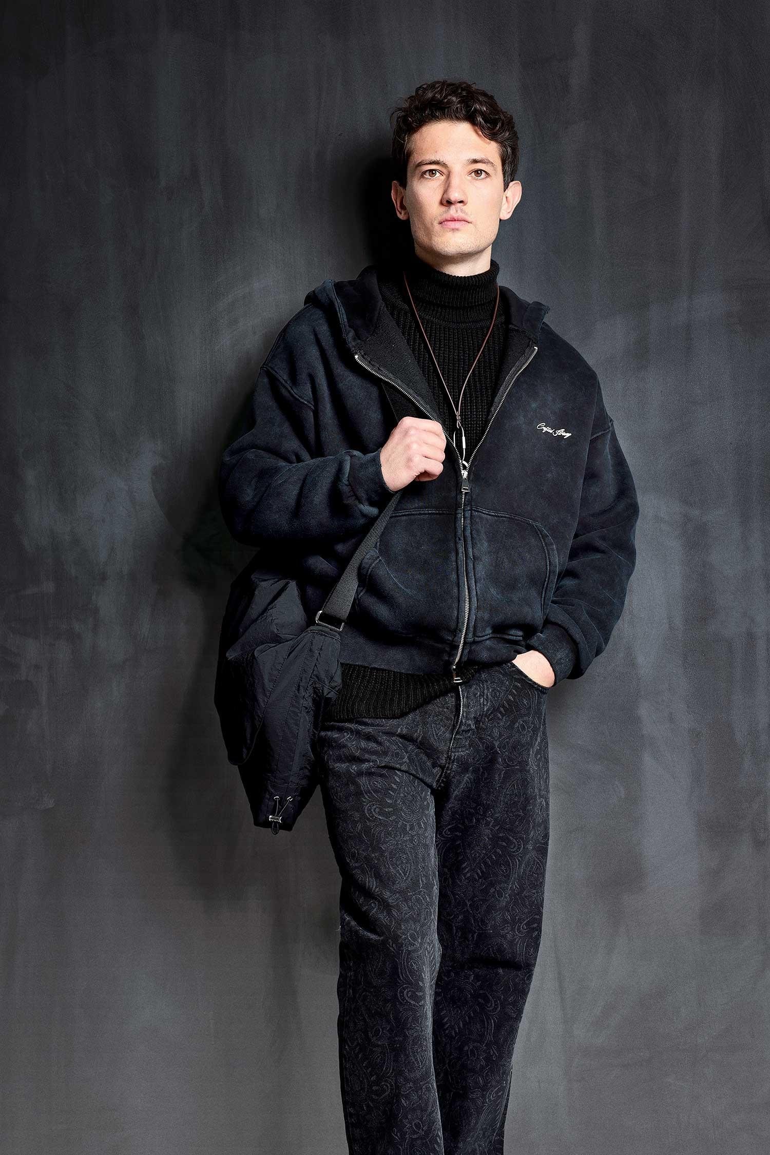 Erkek Relax Fit Yıkamalı Kapüşonlu Sweatshirt Siyah