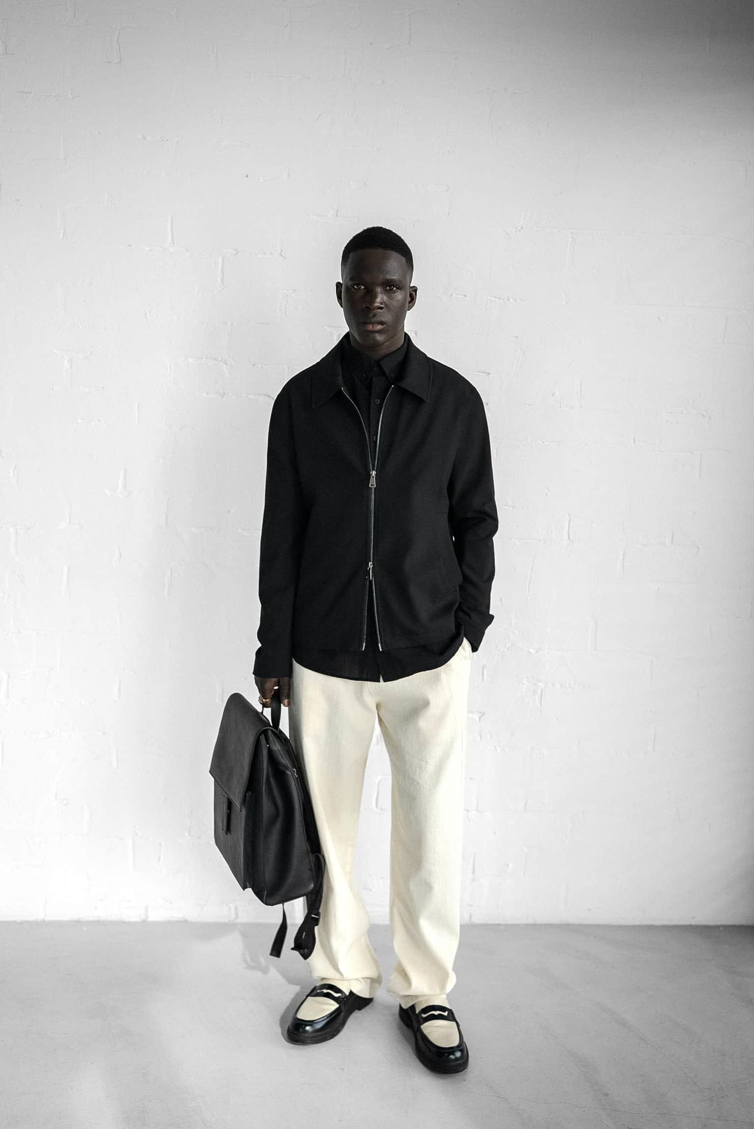 Erkek Relaxed Fit Fermuarlı İnce Ceket Siyah