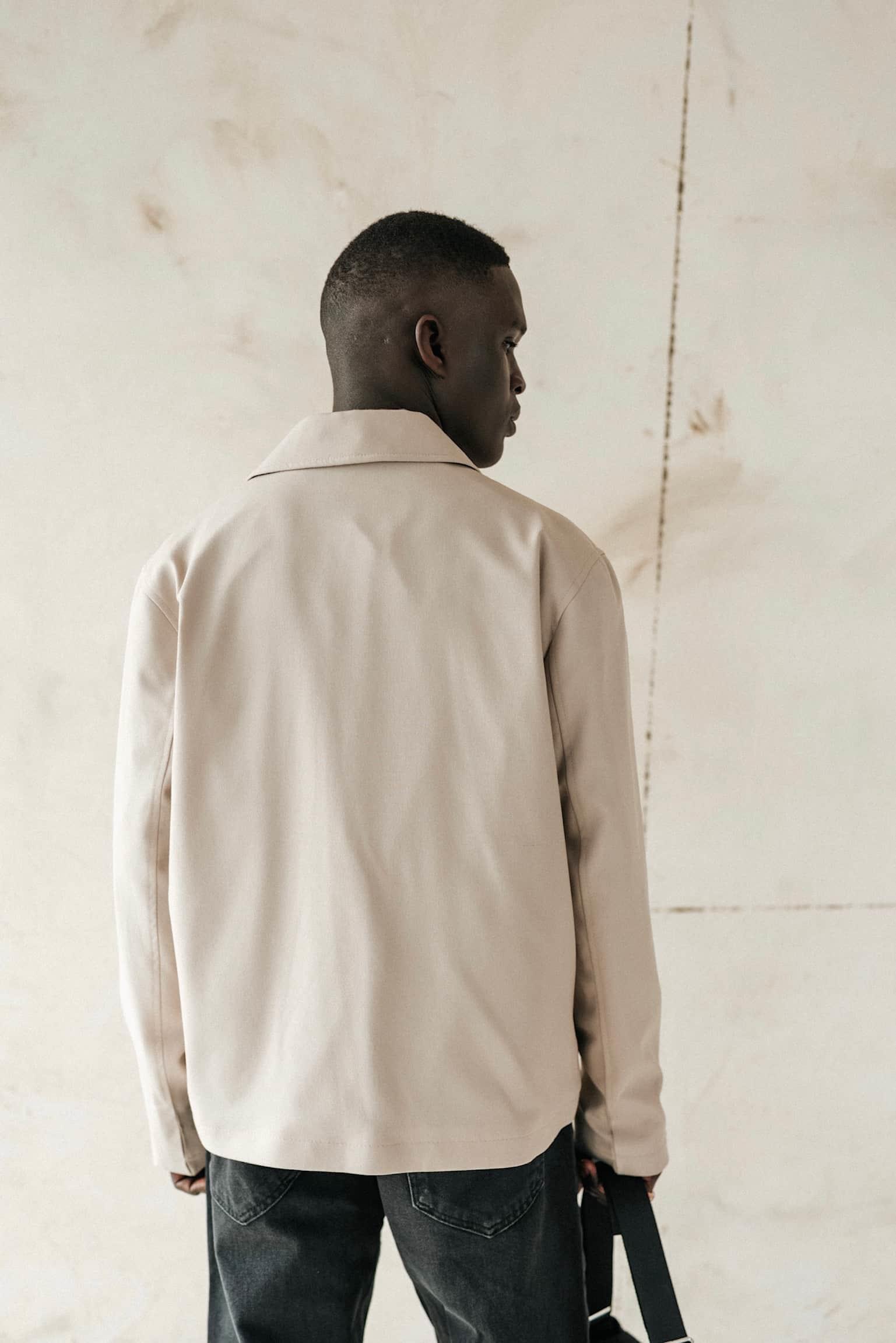 Erkek Relaxed Fit Fermuarlı İnce Ceket Bej