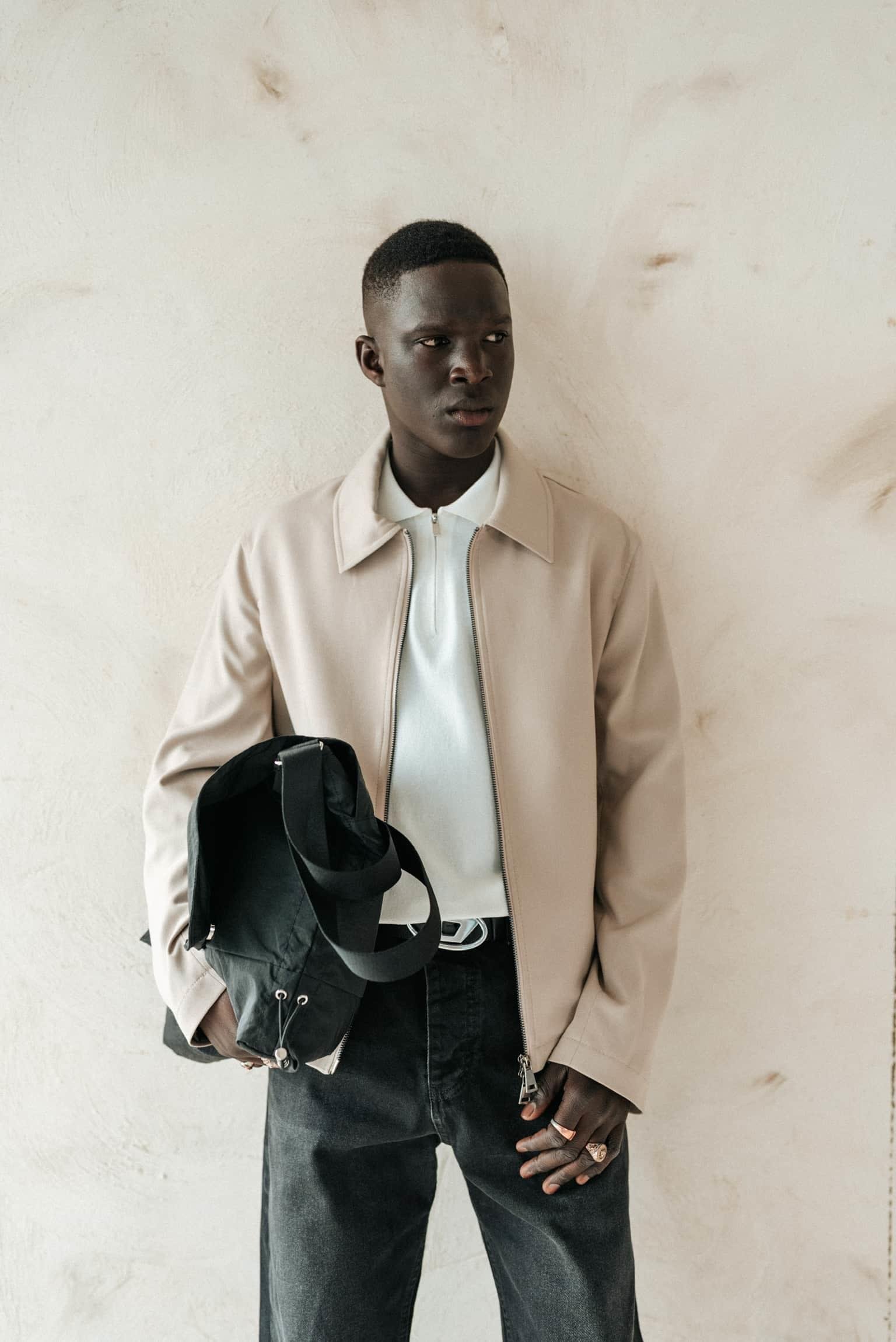 Erkek Relaxed Fit Fermuarlı İnce Ceket Bej