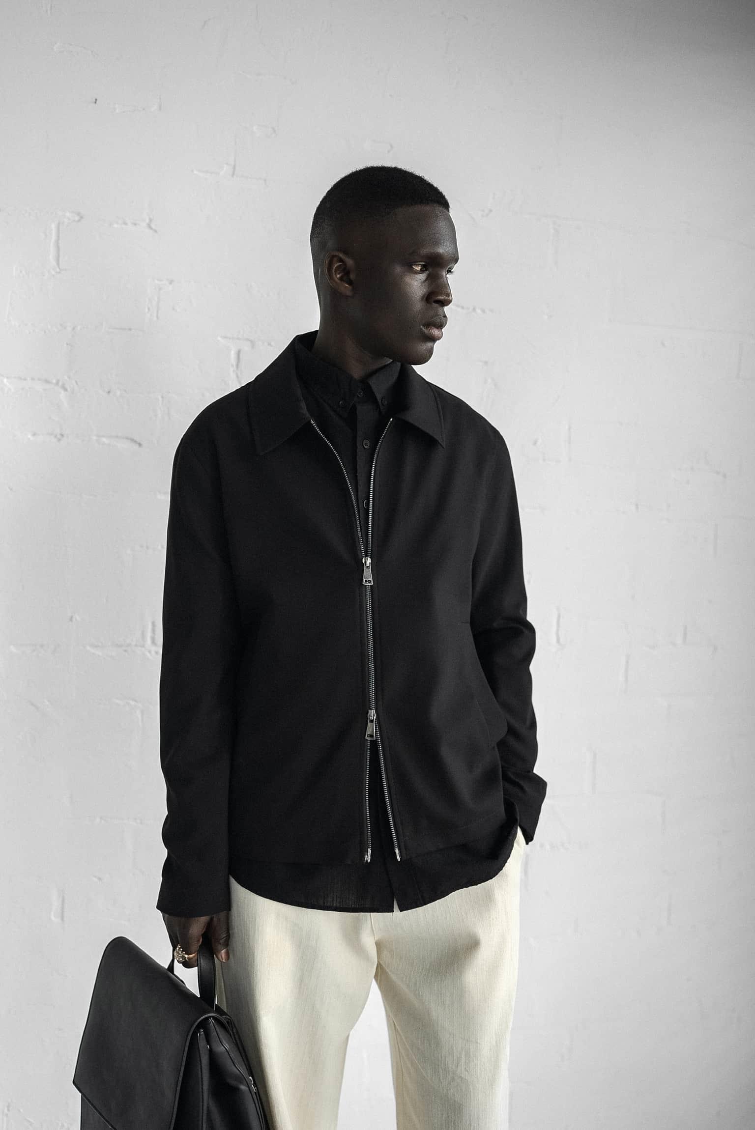 Erkek Relaxed Fit Fermuarlı İnce Ceket Siyah