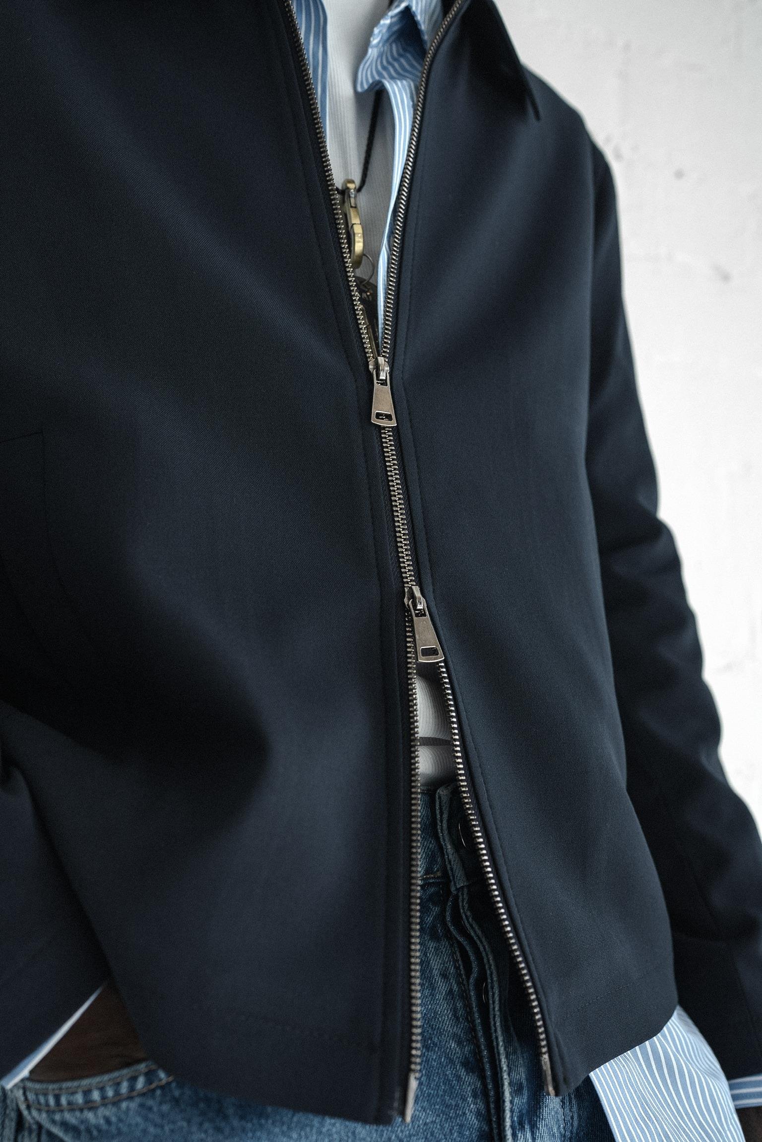 Erkek Relaxed Fit Fermuarlı İnce Ceket Koyu Lacivert