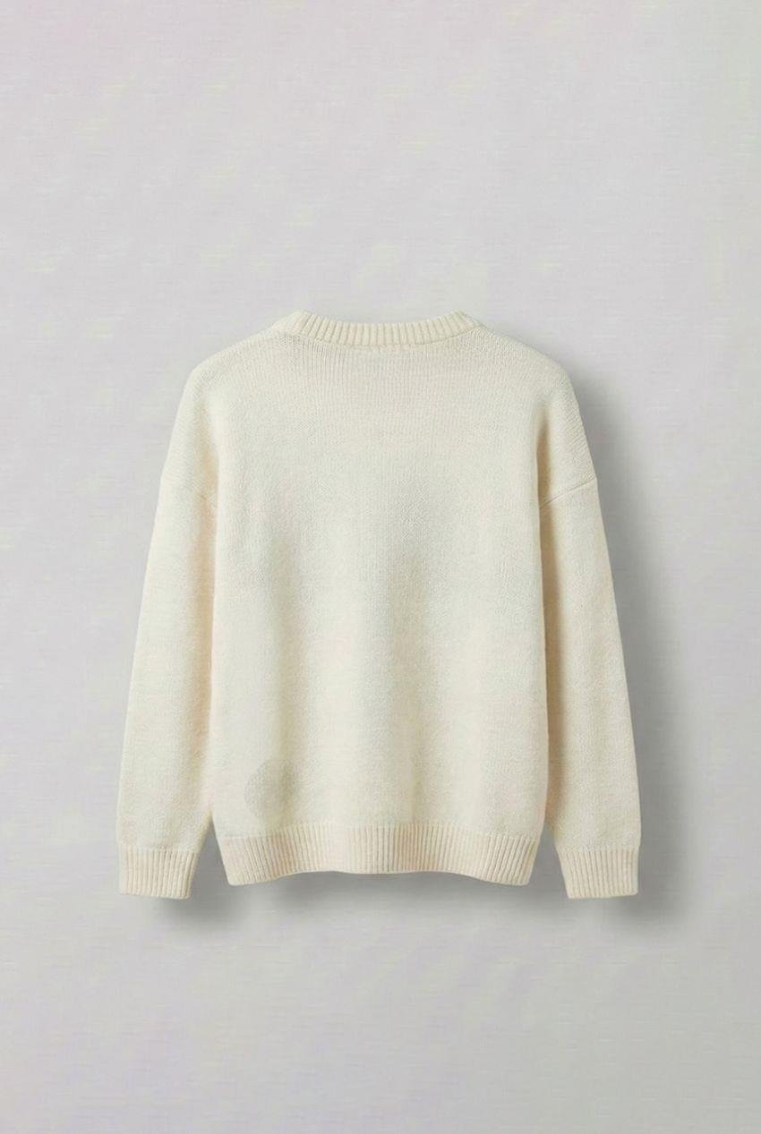 Erkek Relaxed Fit Premium Triko Kazak Ekru