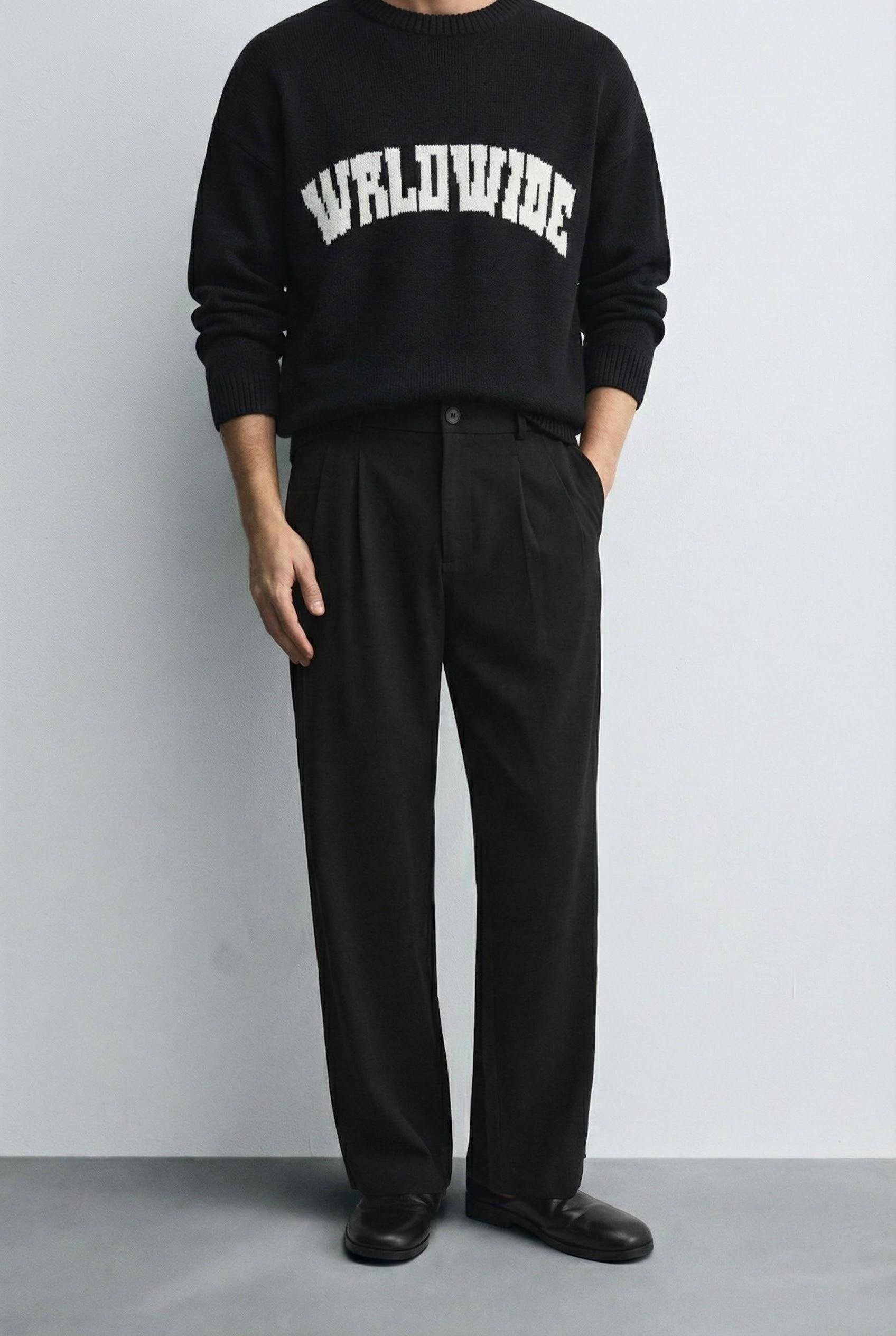 Erkek Relaxed Fit Premium Triko Kazak Siyah