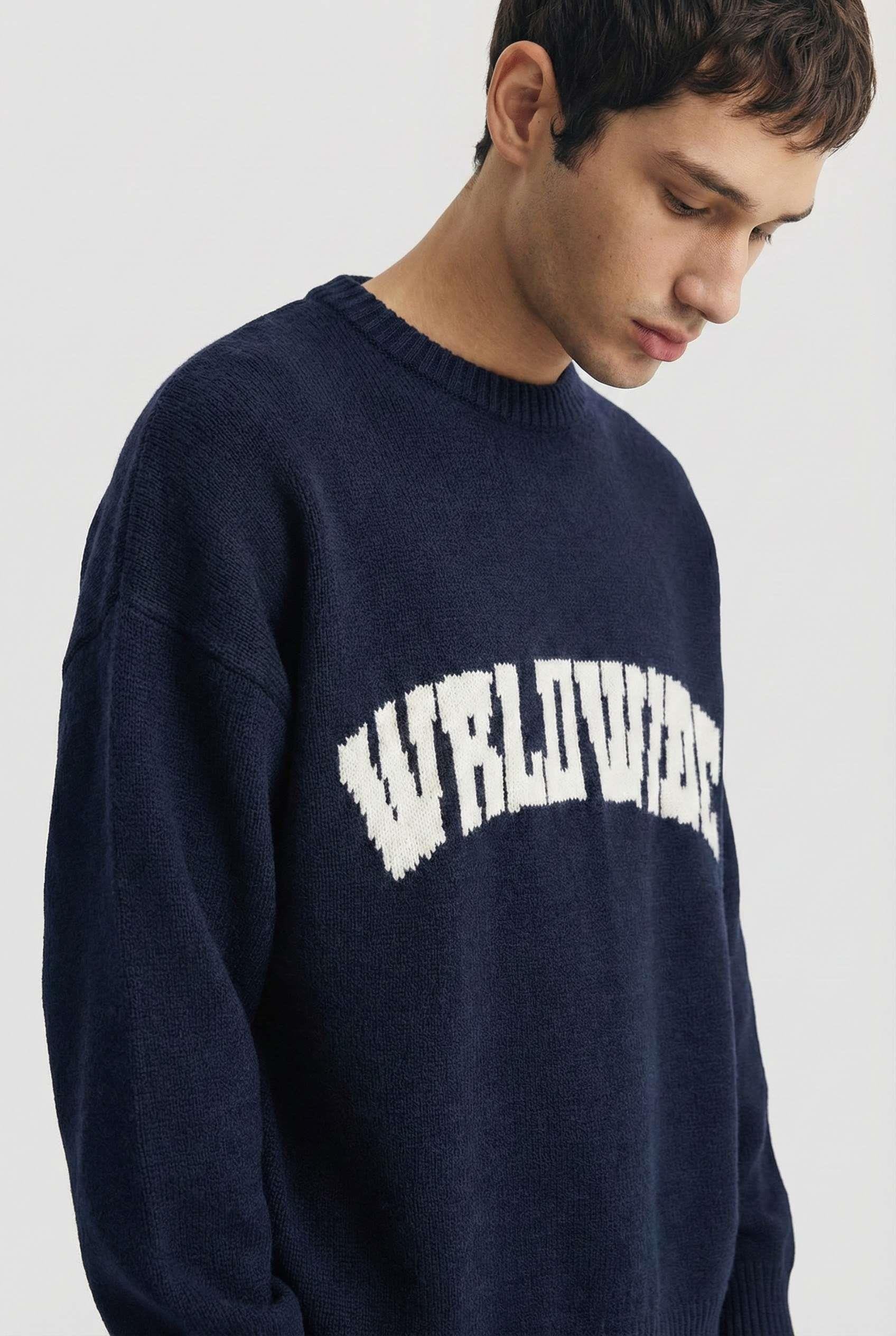 Erkek Relaxed Fit Premium Triko Kazak Lacivert