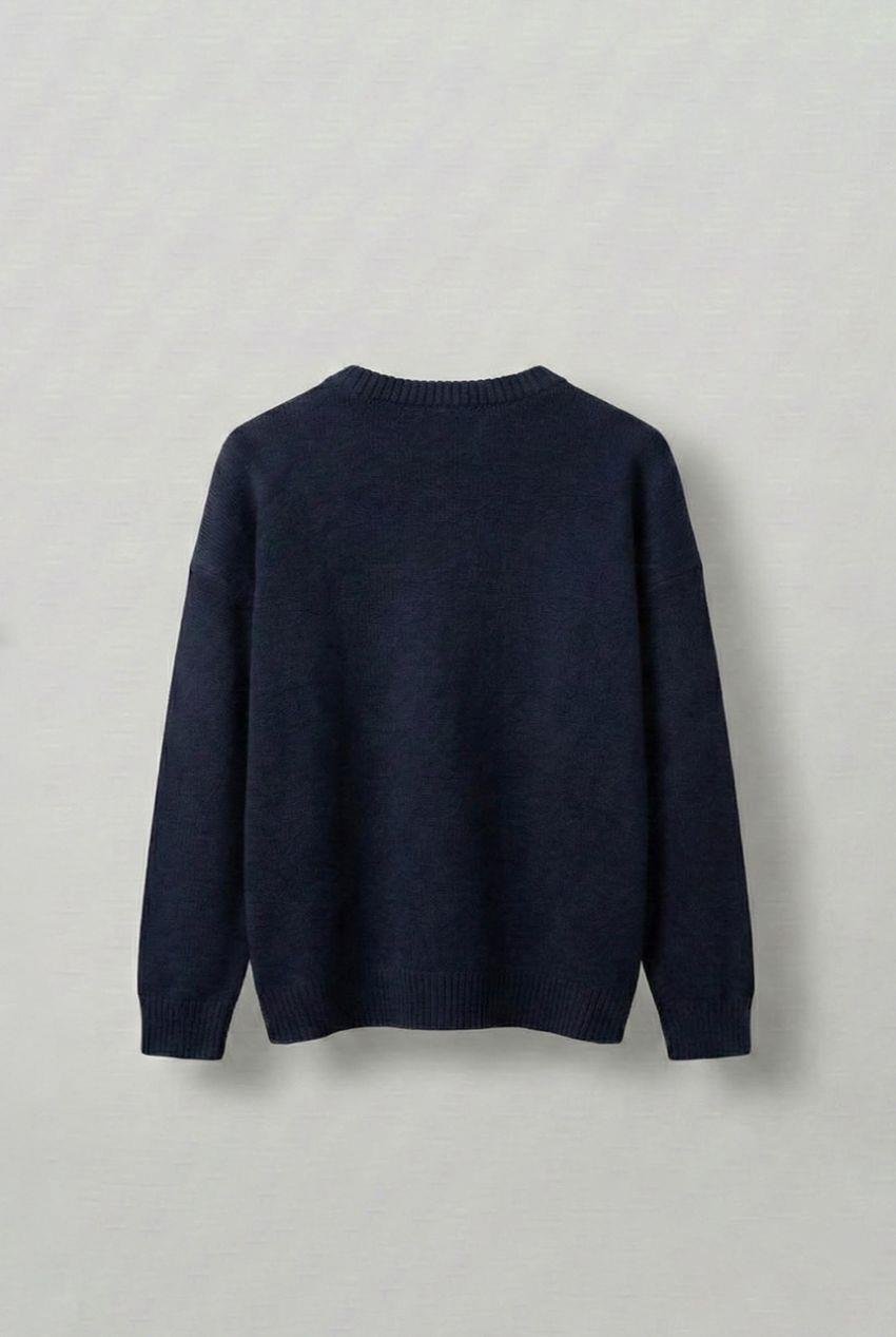 Erkek Relaxed Fit Premium Triko Kazak Lacivert