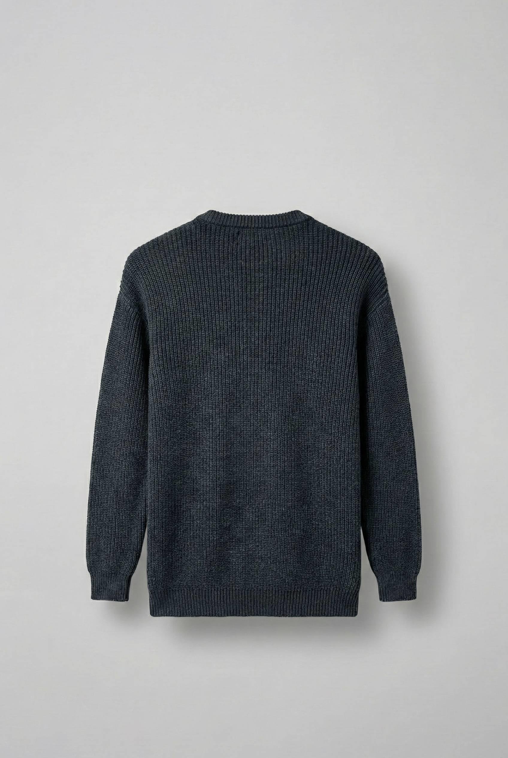 Erkek Relaxed Fit Yıkamalı Örme Kazak %100 Pamuk Siyah