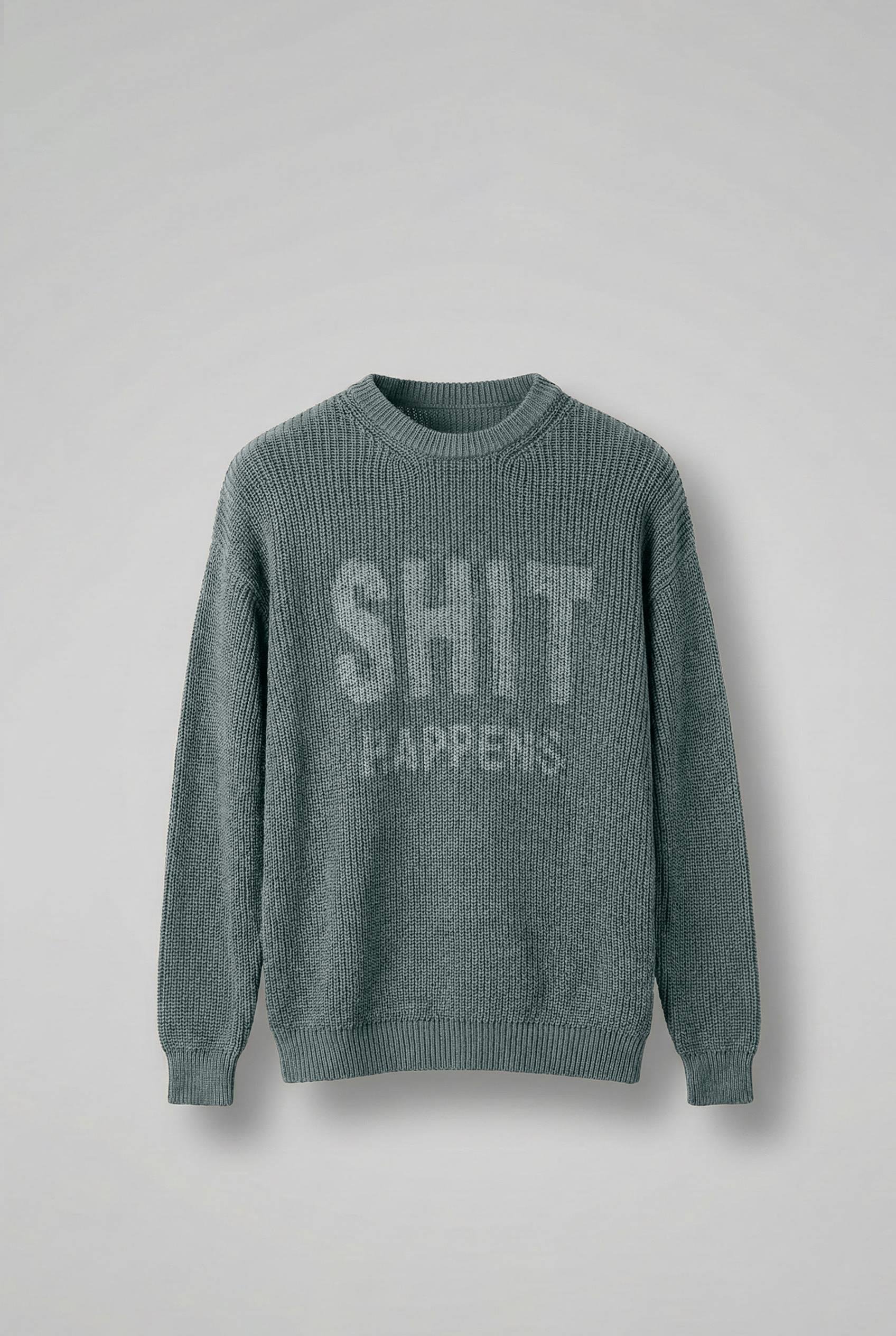 Erkek Relaxed Fit Yıkamalı Örme Kazak %100 Pamuk Gri