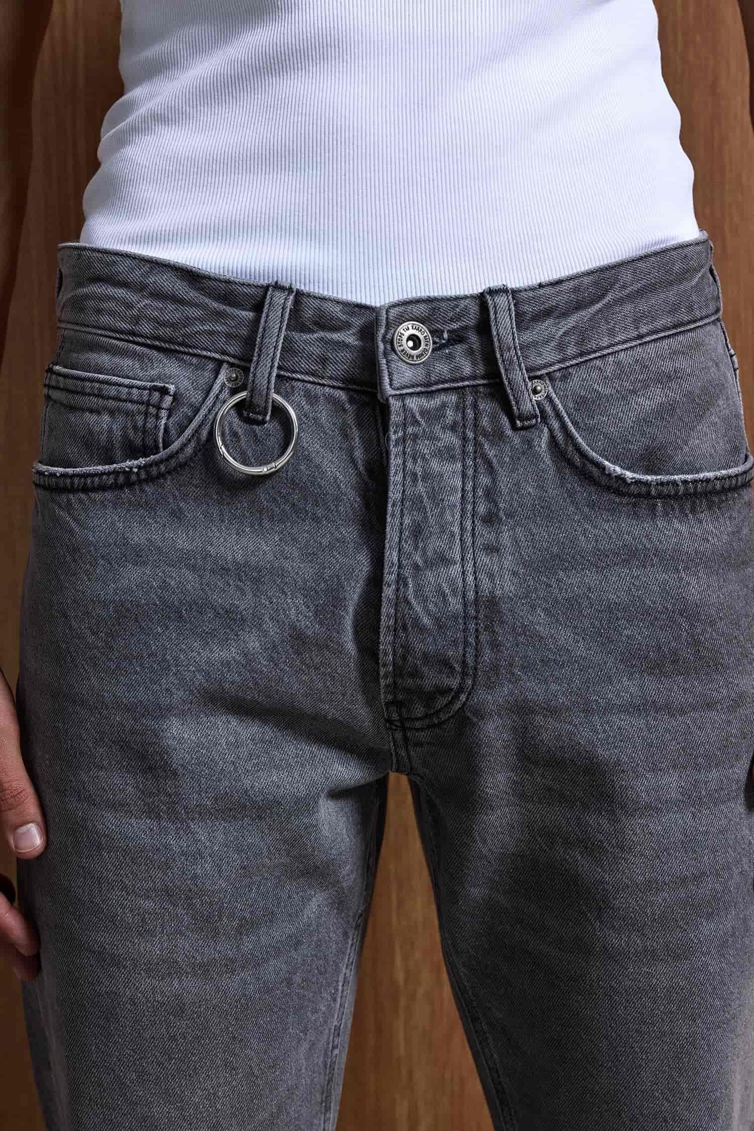 Erkek Relaxed Straight Fit Basic Jean Gri