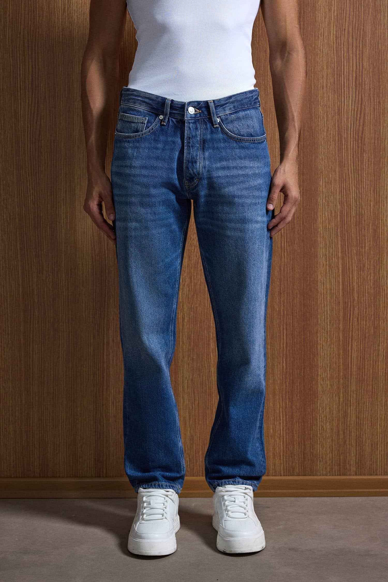 Erkek Relaxed Straight Fit Basic Jean Mavi