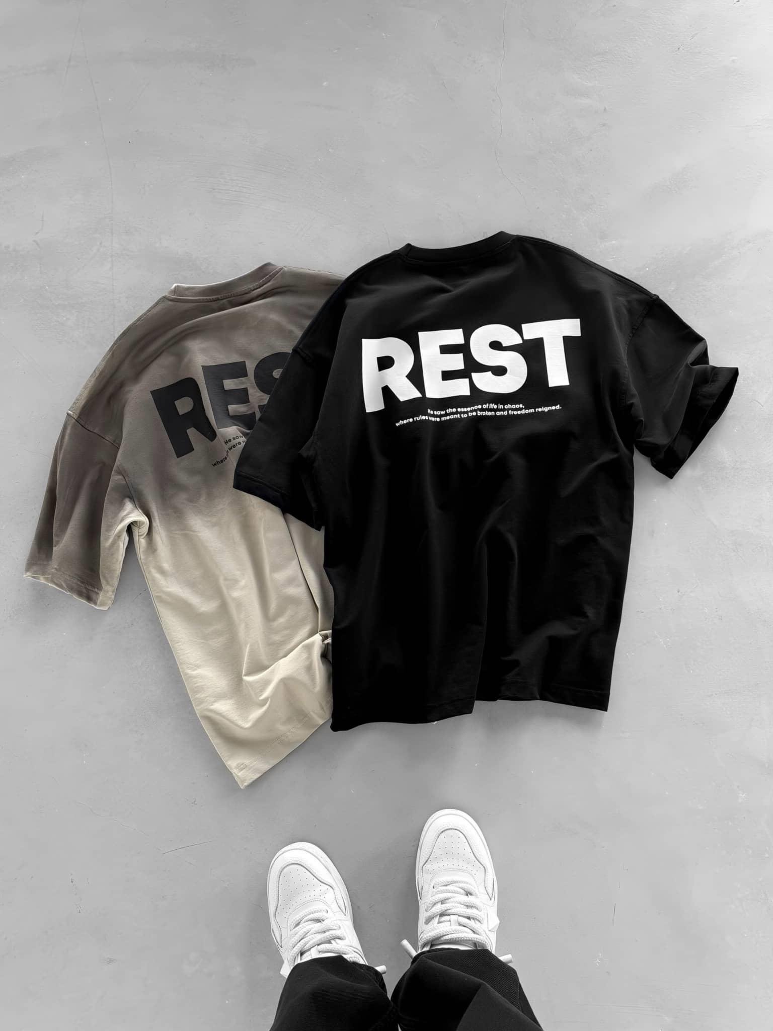 Erkek Rest Baskılı Oversize Yıkamalı T-Shirt Siyah