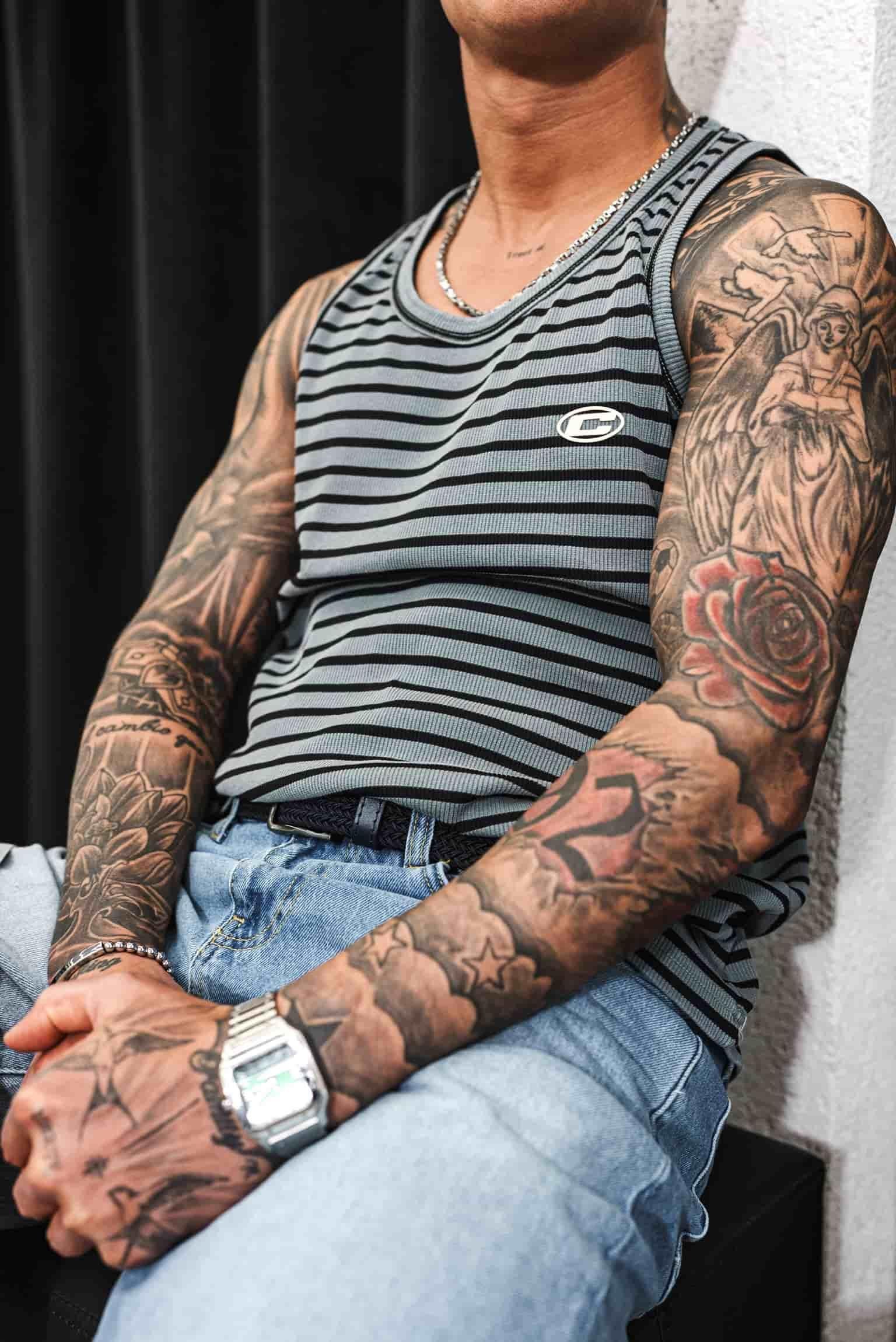 Erkek Ribana Kumaş Çizgili Atlet Gri