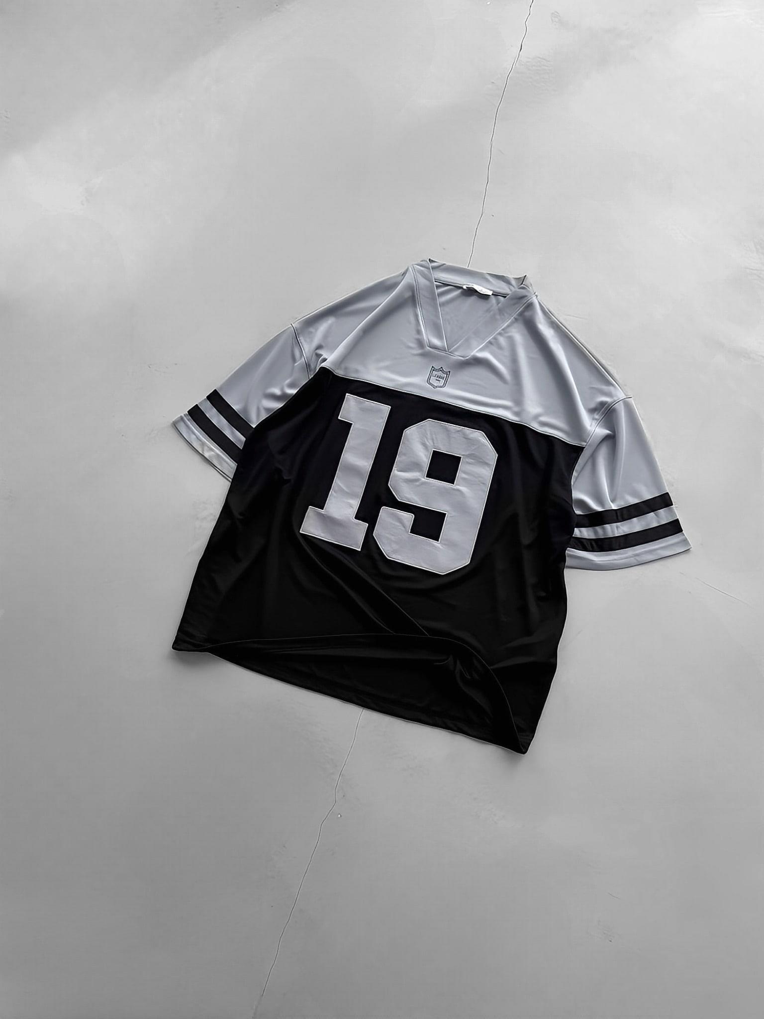 Erkek Sayı Nakışlı Oversize Forma Kumaş T-Shirt Siyah