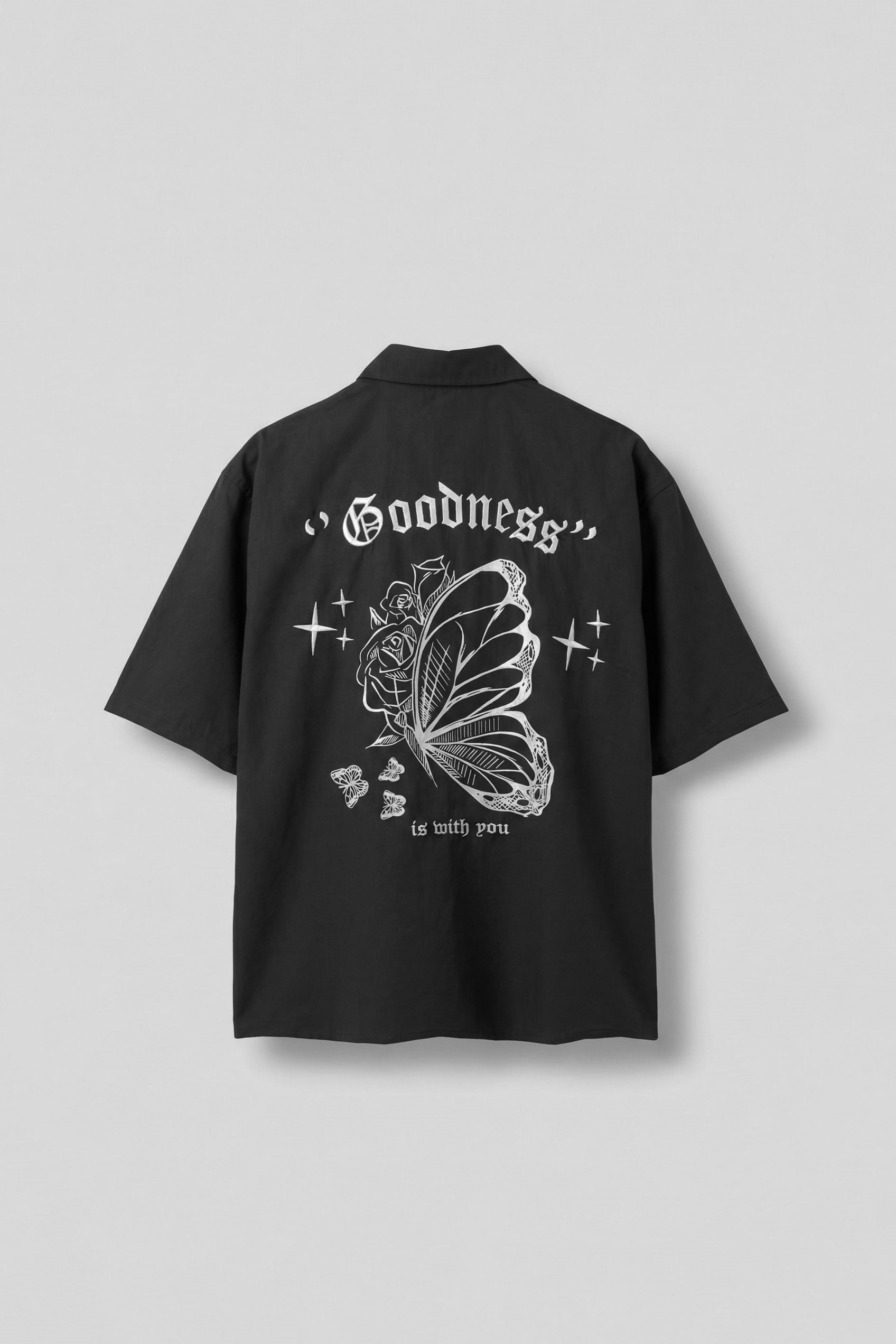 Erkek Sırt Baskılı Kısa Kollu %100 Pamuk Gömlek Siyah