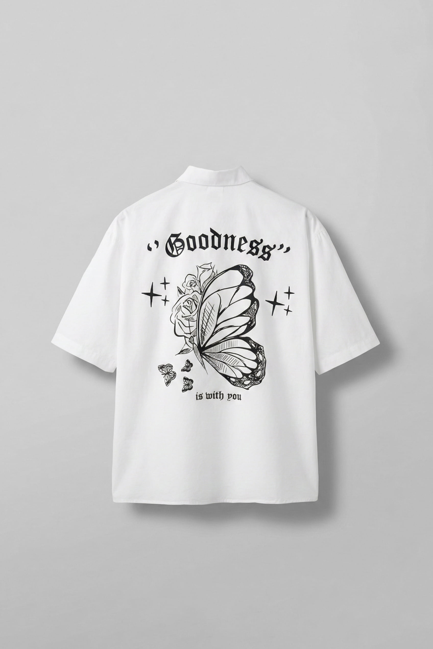 Erkek Sırt Baskılı Kısa Kollu %100 Pamuk Gömlek Beyaz