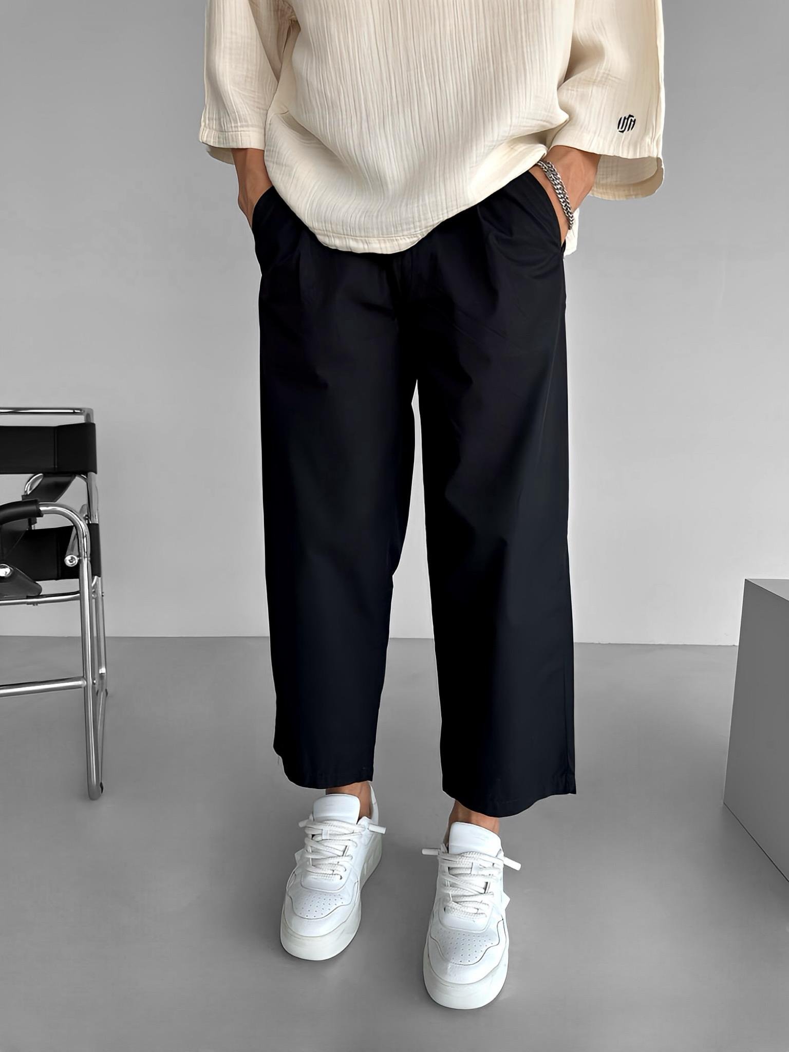 Erkek Skate Fit Rahat Kalıp Pamuk İnce Baggy Pantolon Siyah