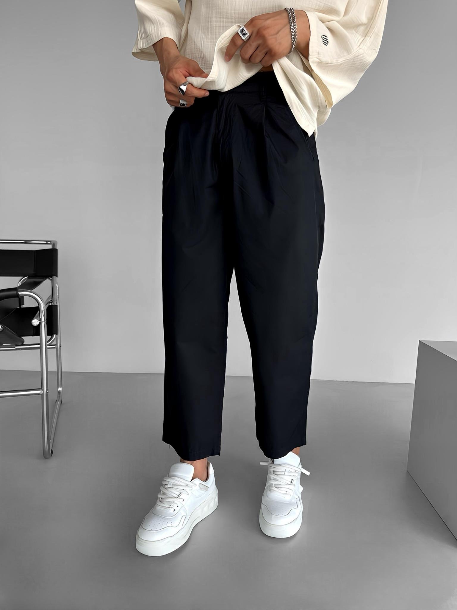 Erkek Skate Fit Rahat Kalıp Pamuk İnce Baggy Pantolon Siyah