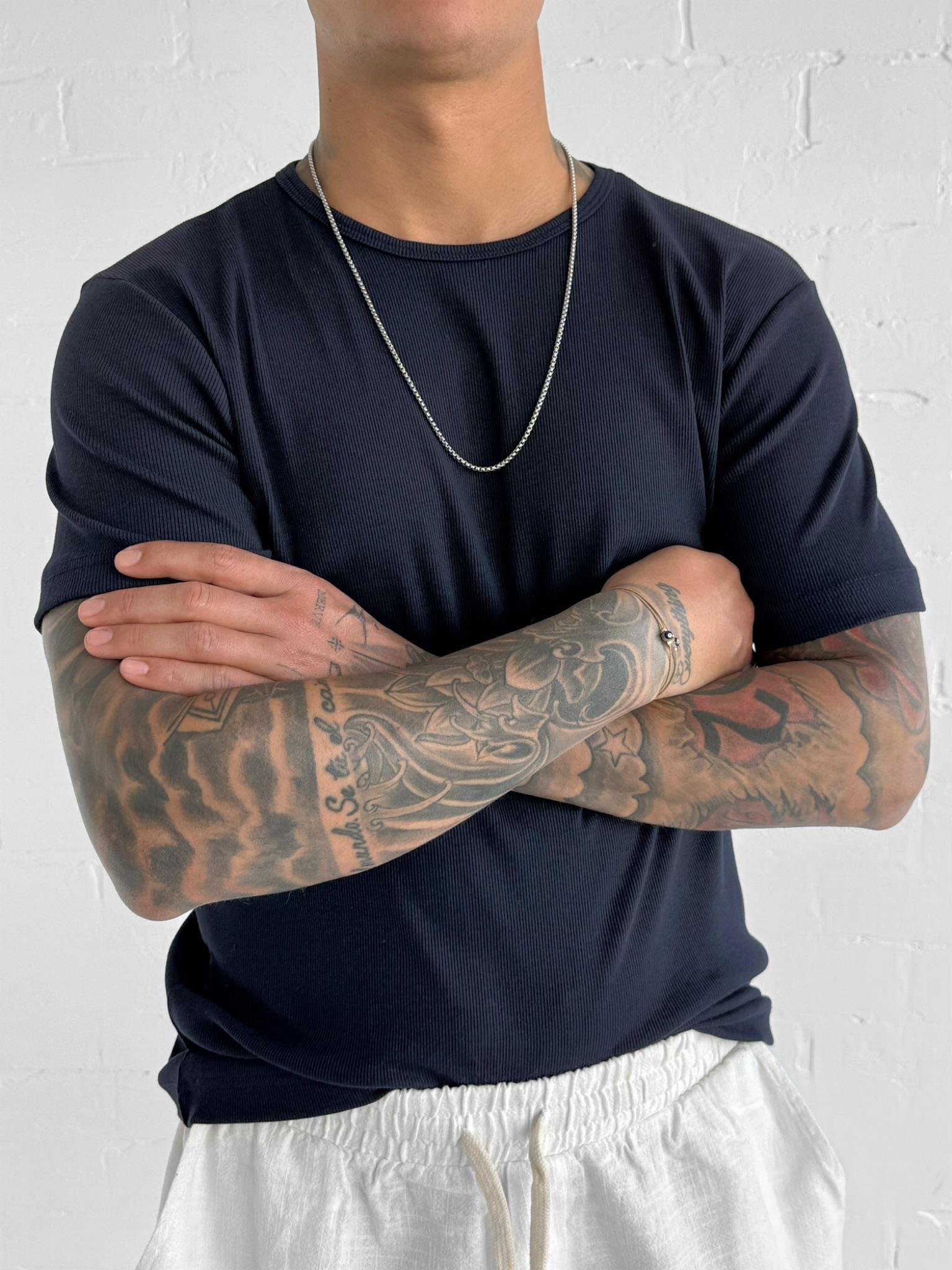 Erkek Slim Fit Fitilli Basic Esnek T-Shirt Lacivert