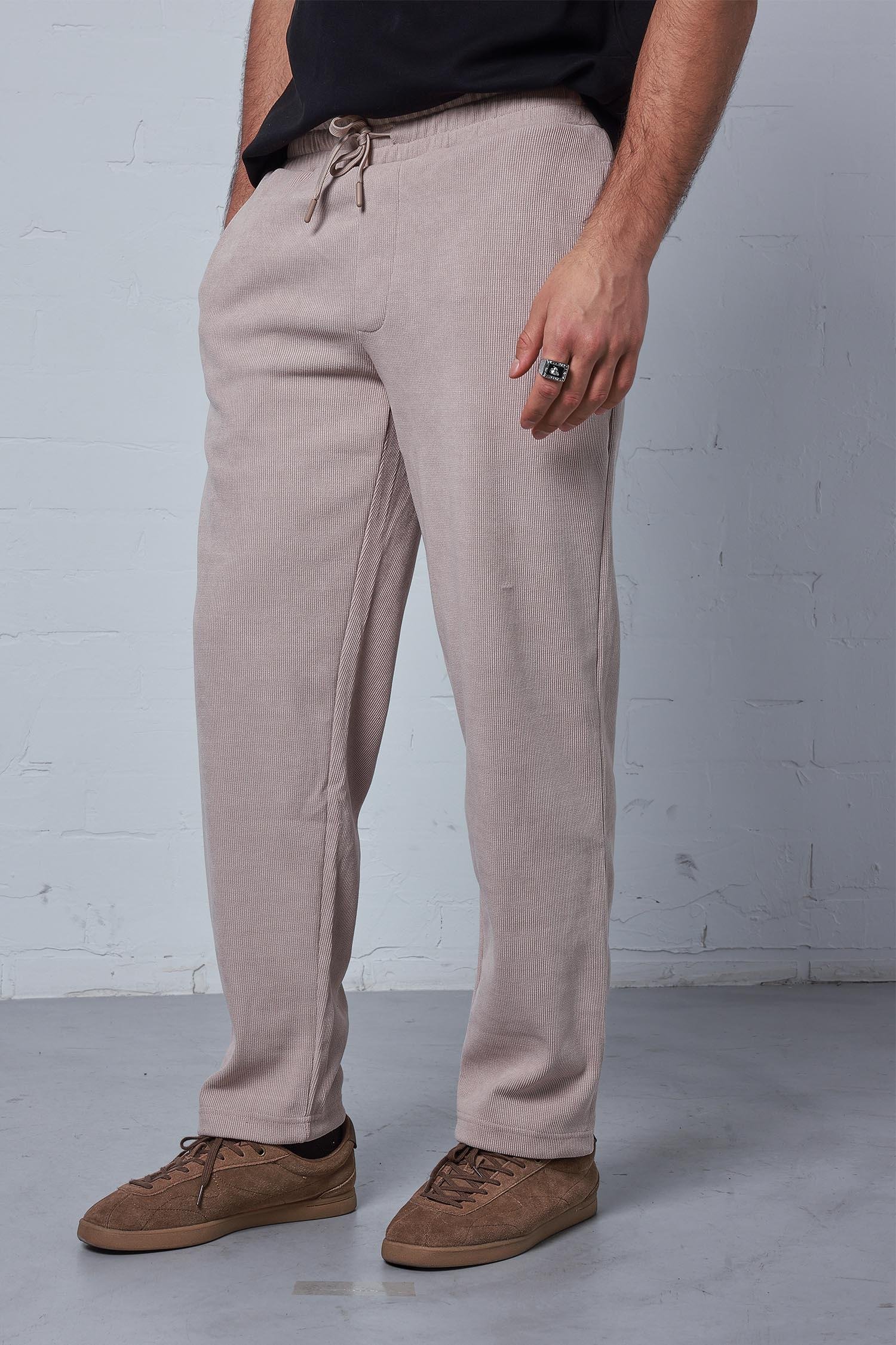 Erkek Slim Fit Fitilli Beli Lastikli Pantolon Bej