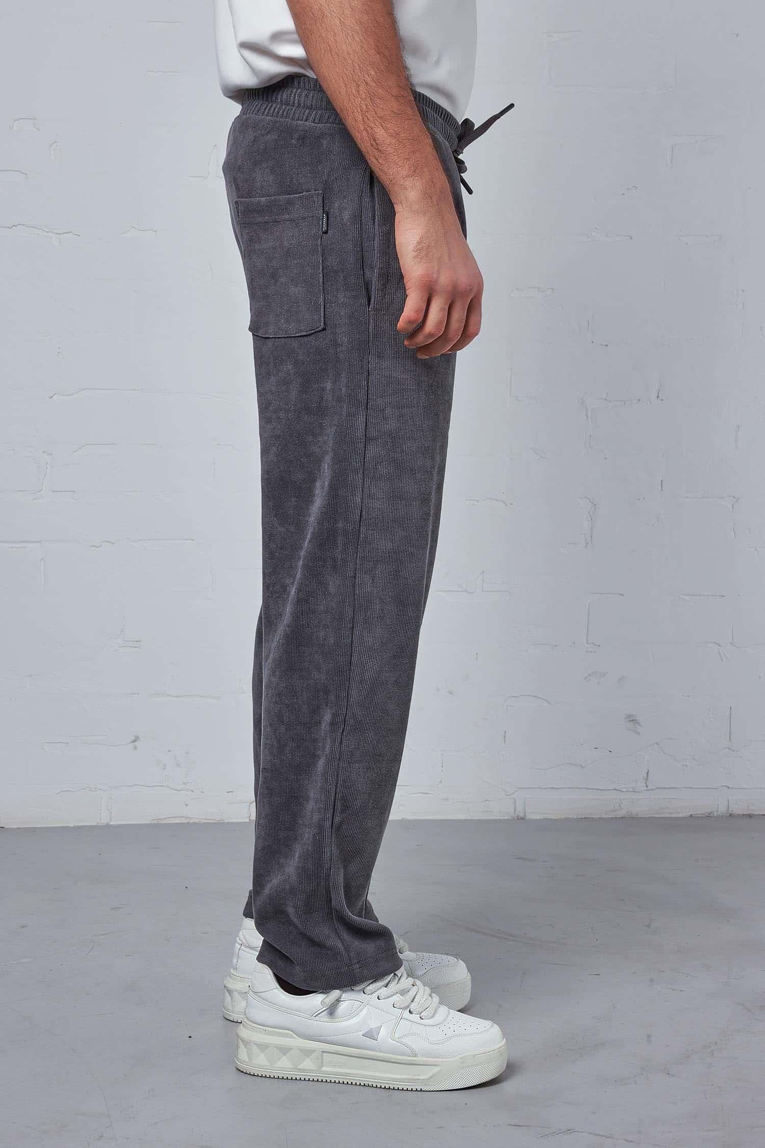 Erkek Slim Fit Fitilli Beli Lastikli Pantolon Füme