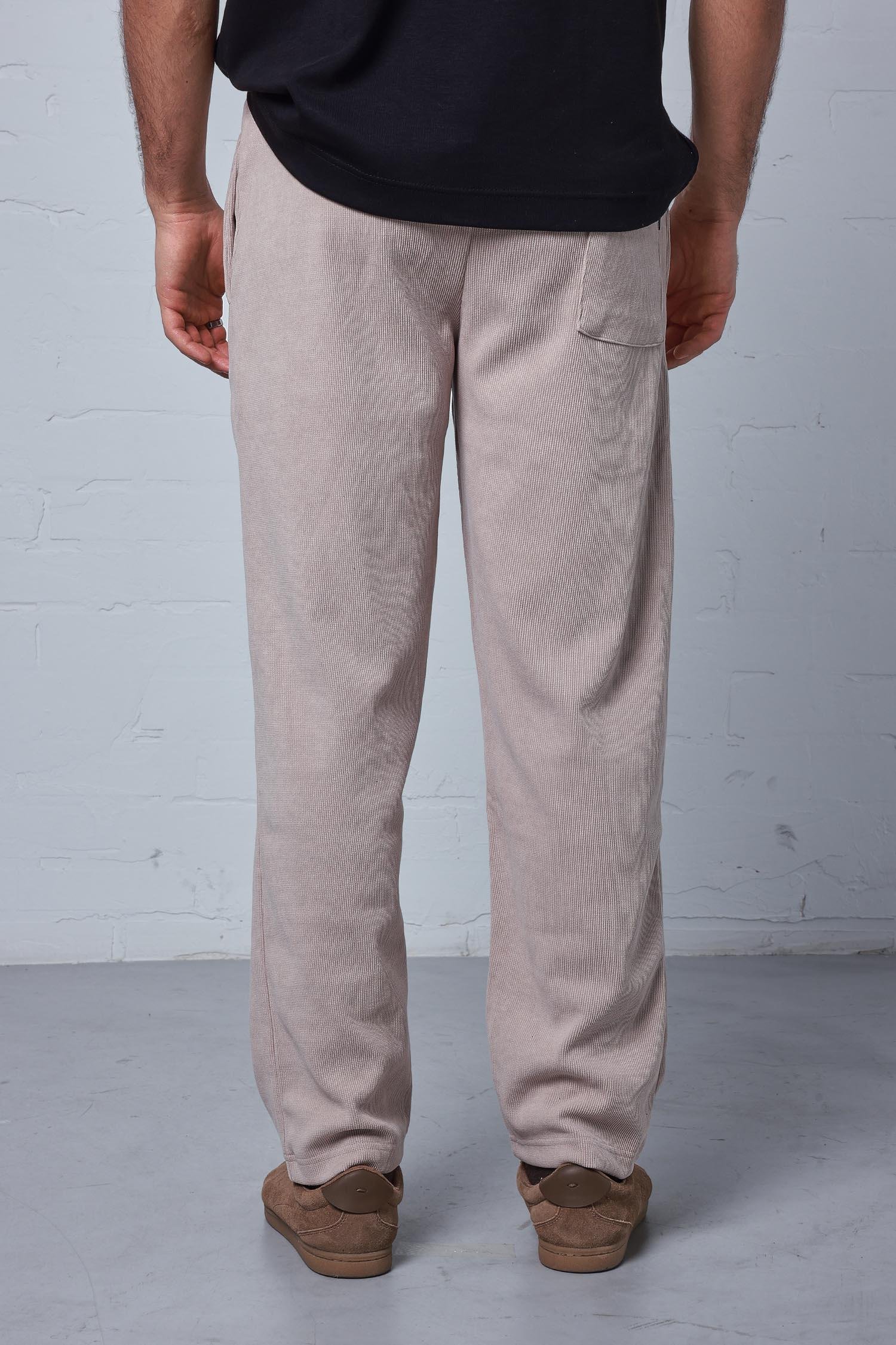 Erkek Slim Fit Fitilli Beli Lastikli Pantolon Bej