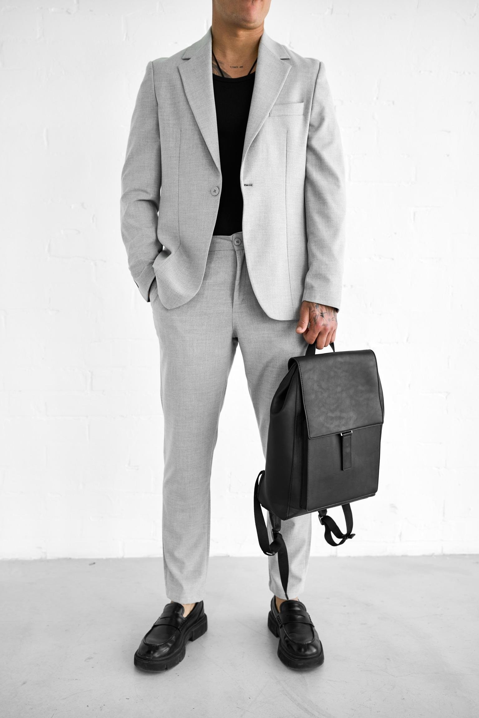 Erkek Slim Fit Takım Elbise Gri