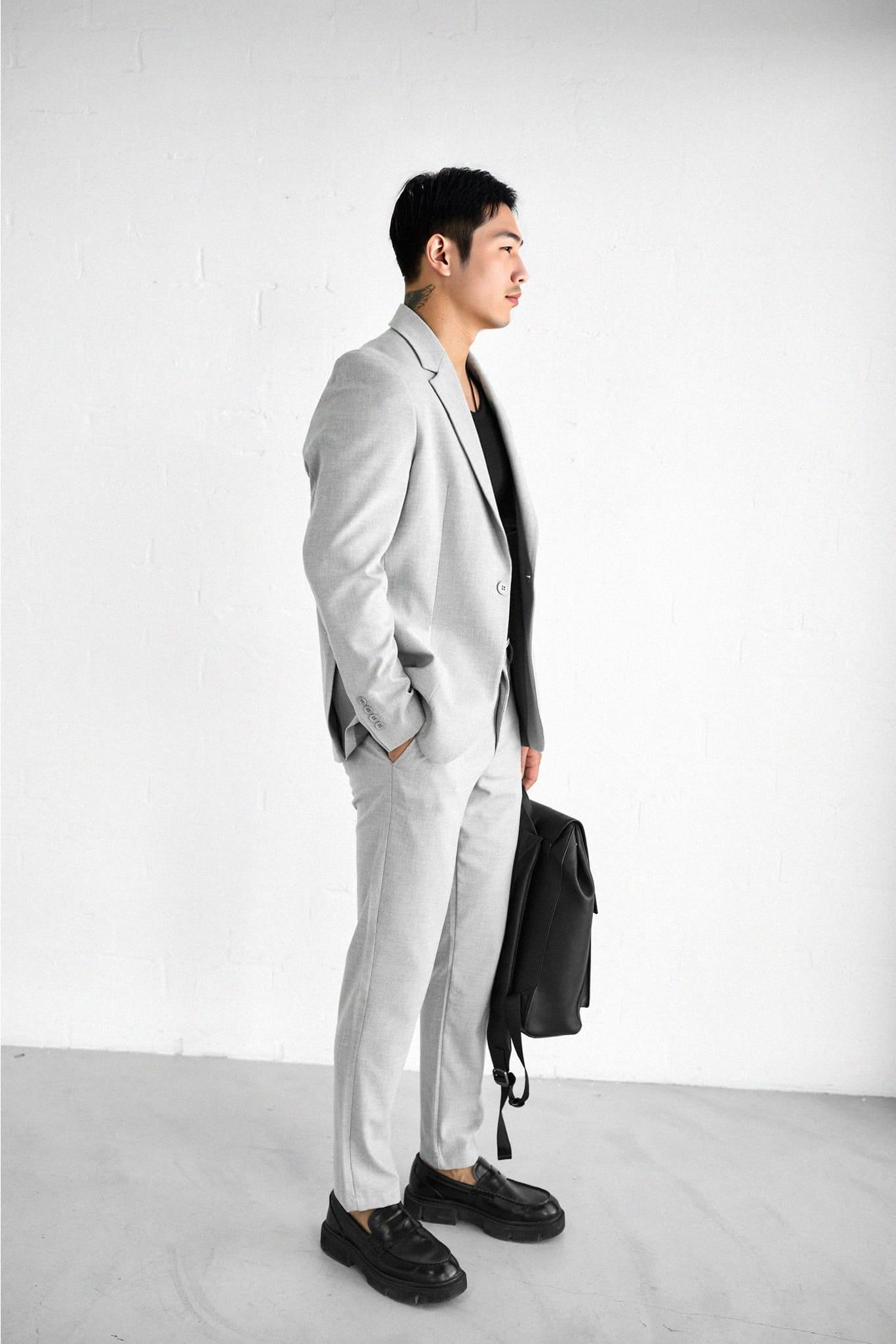 Erkek Slim Fit Takım Elbise Gri