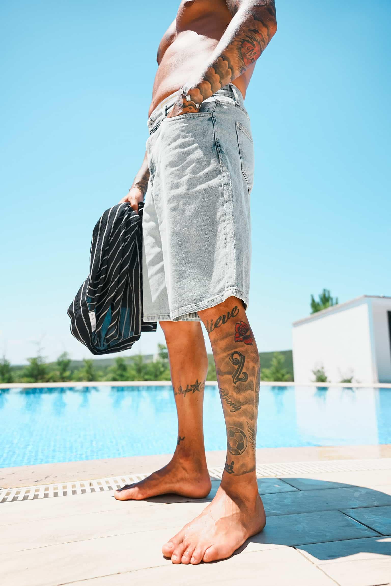 Erkek Süper Baggy Fit Bermuda Jean Şort Açık Mavi