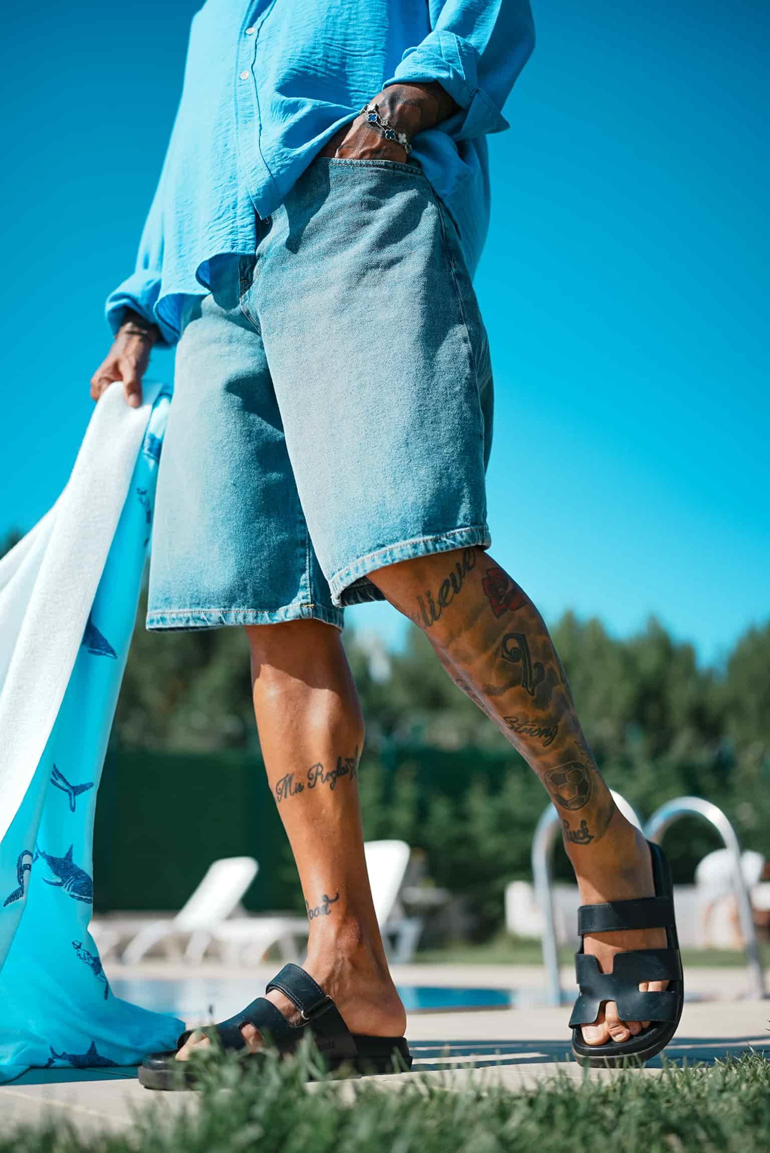 Erkek Süper Baggy Fit Bermuda Jean Şort Mavi