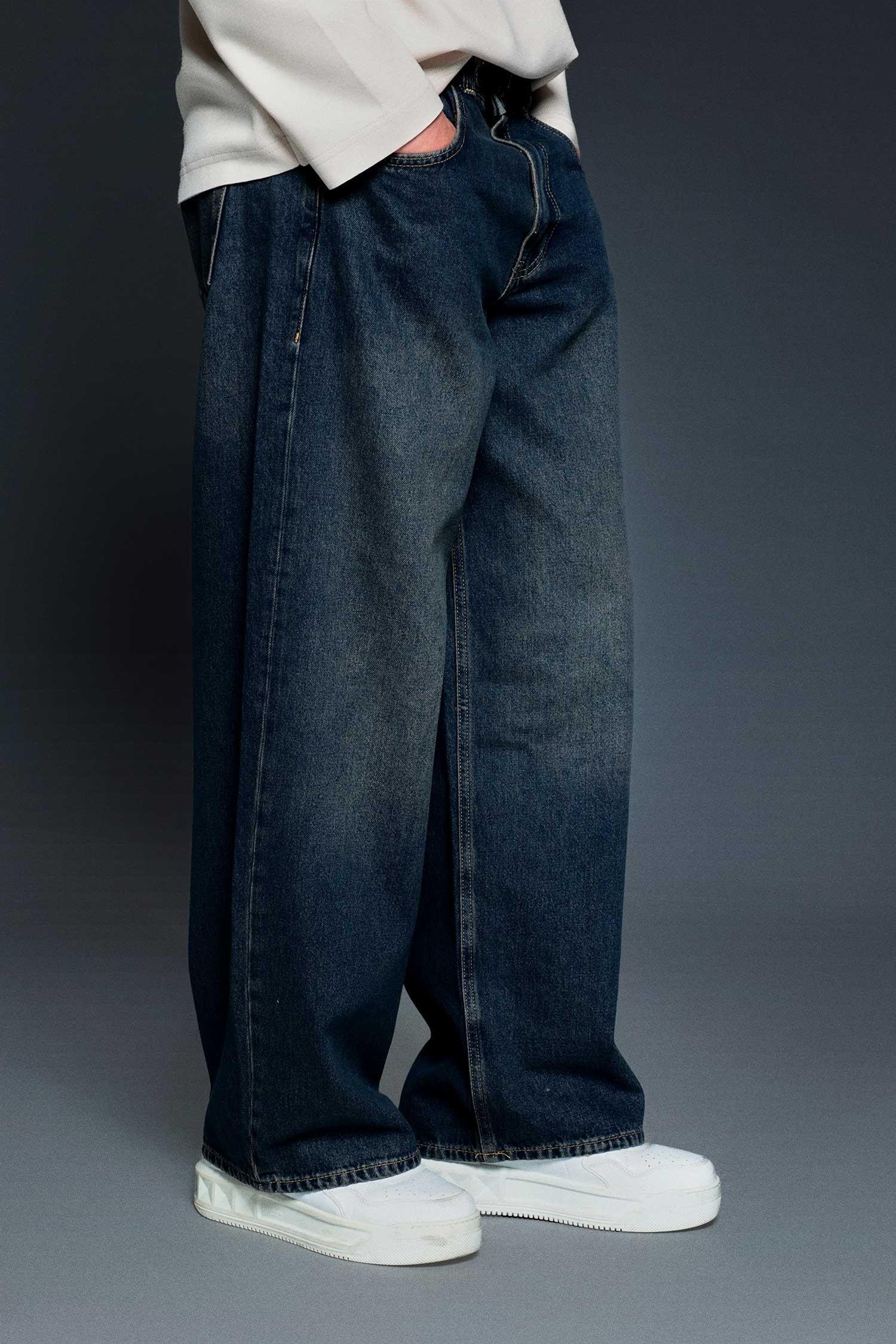 Erkek Süper Baggy Fit Jean Pantolon Lacivert