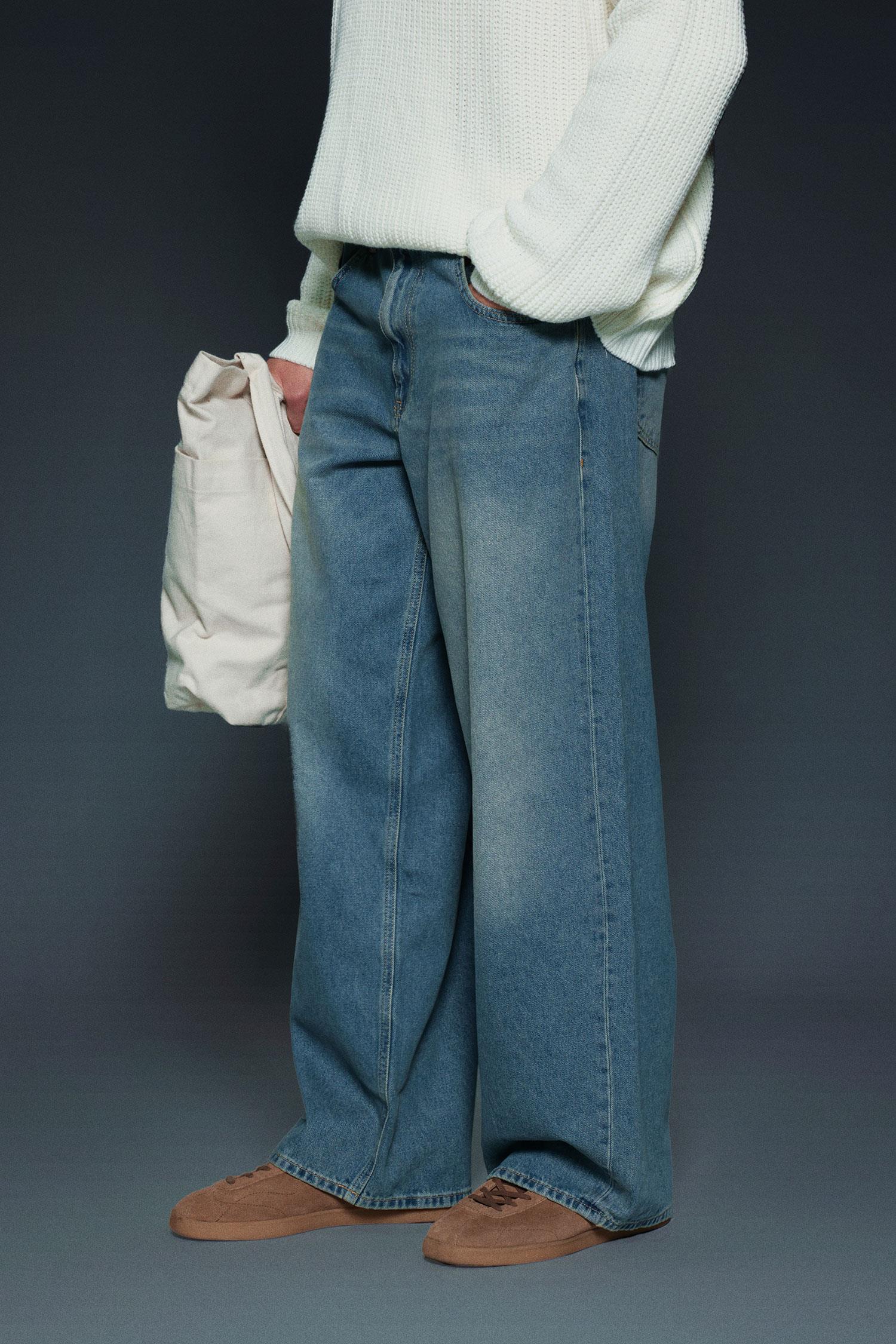 Erkek Süper Baggy Fit Jean Pantolon Soluk Mavi