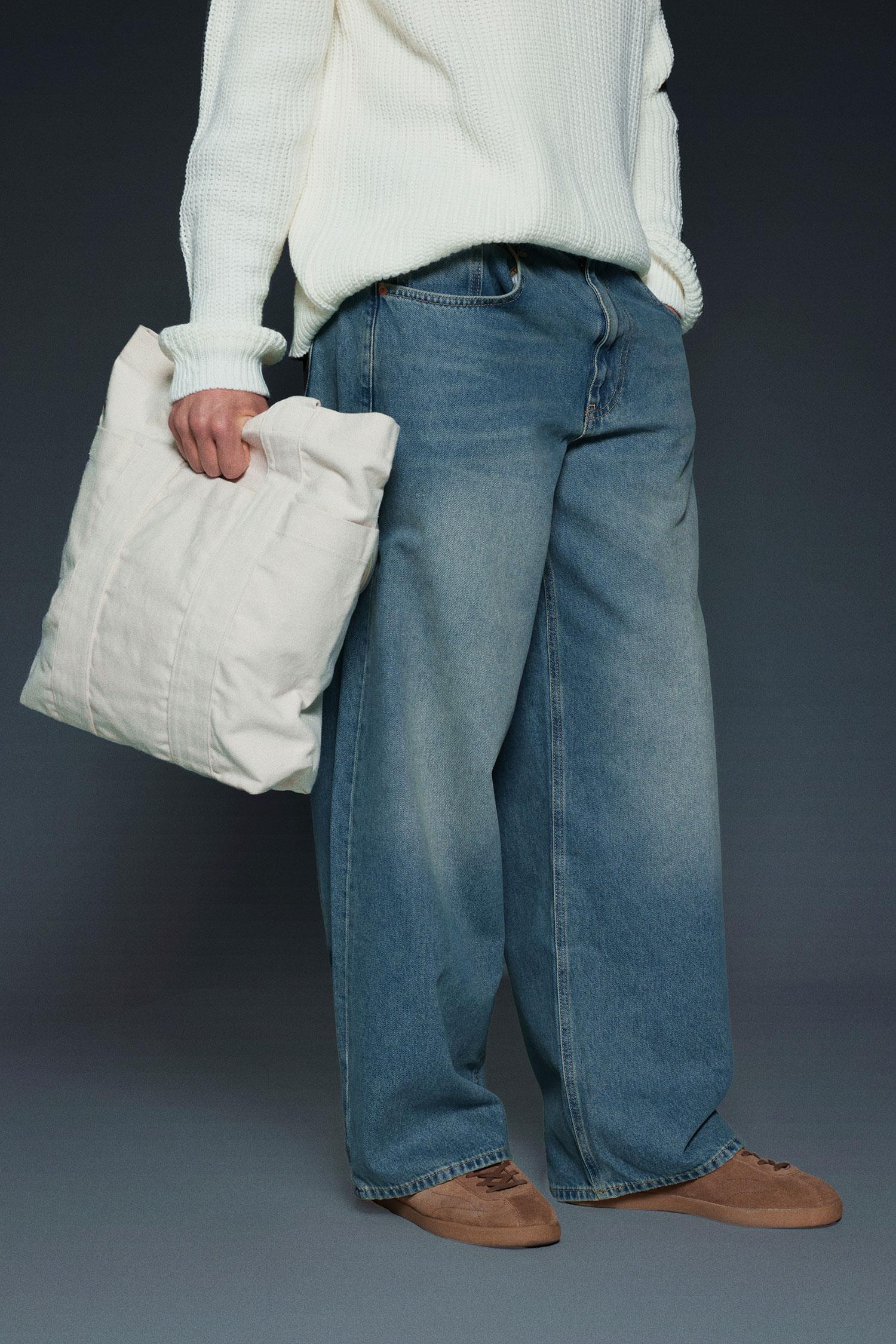 Erkek Süper Baggy Fit Jean Pantolon Soluk Mavi