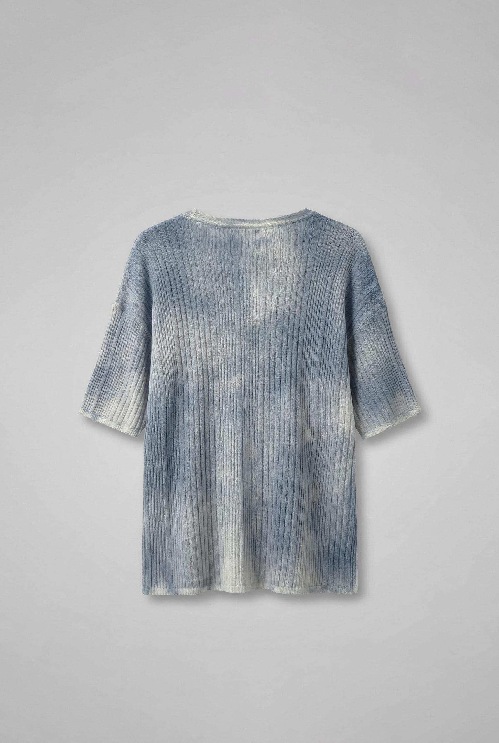 Erkek Super Oversize Desenli Triko T-Shirt Mavi