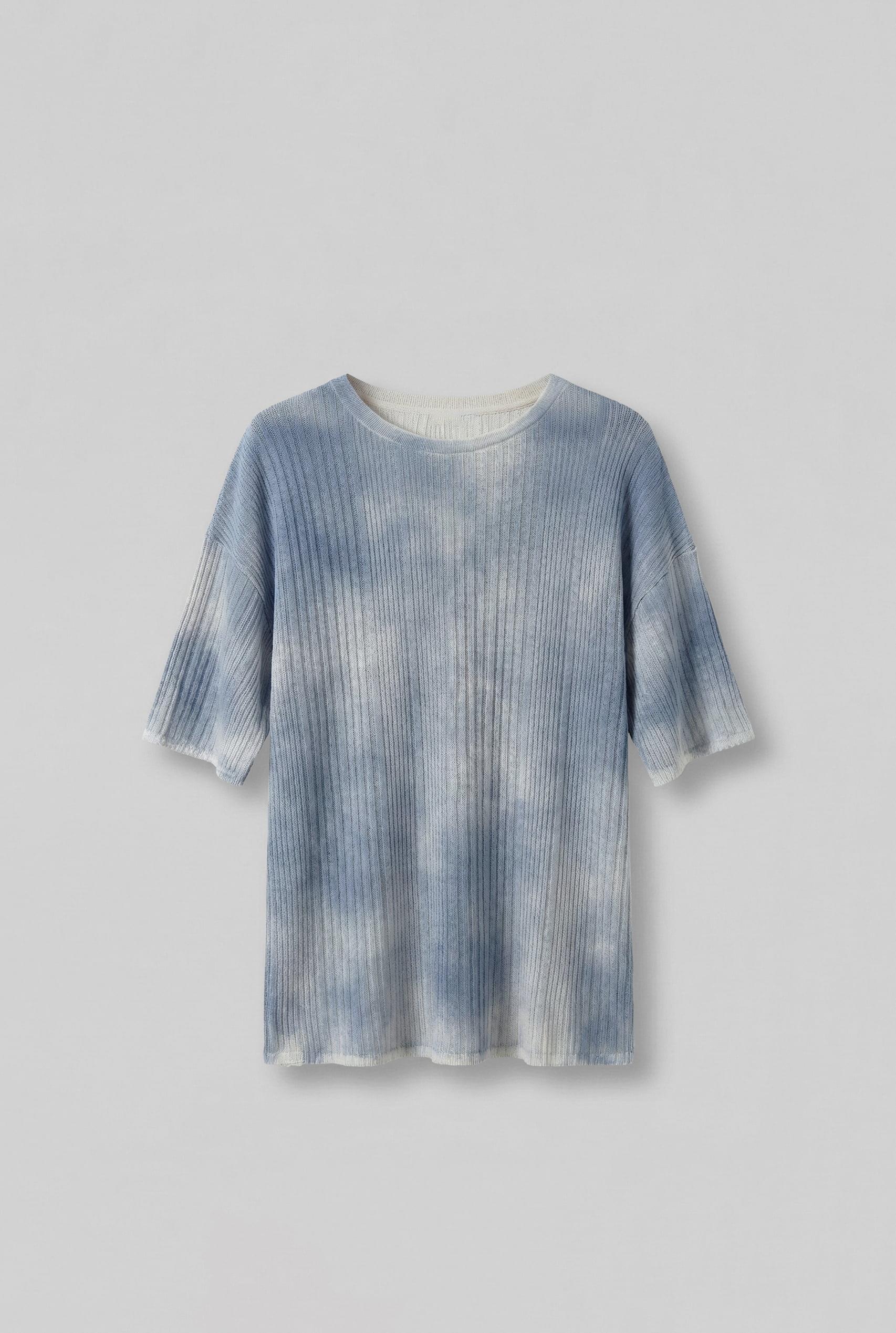 Erkek Super Oversize Desenli Triko T-Shirt Mavi