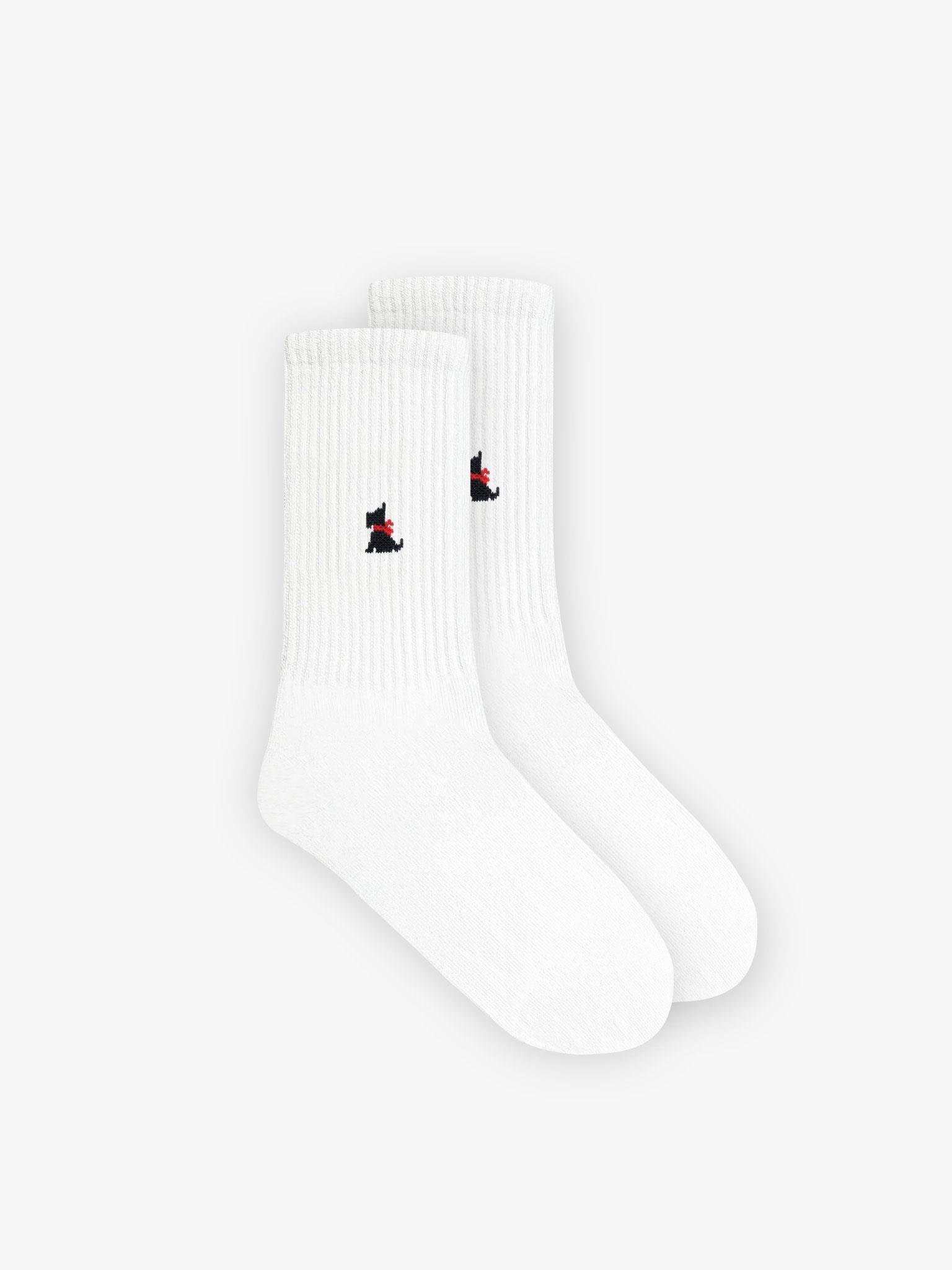 Erkek Unisex Köpek Baskılı Uzun Kolej Tenis Çorap Beyaz