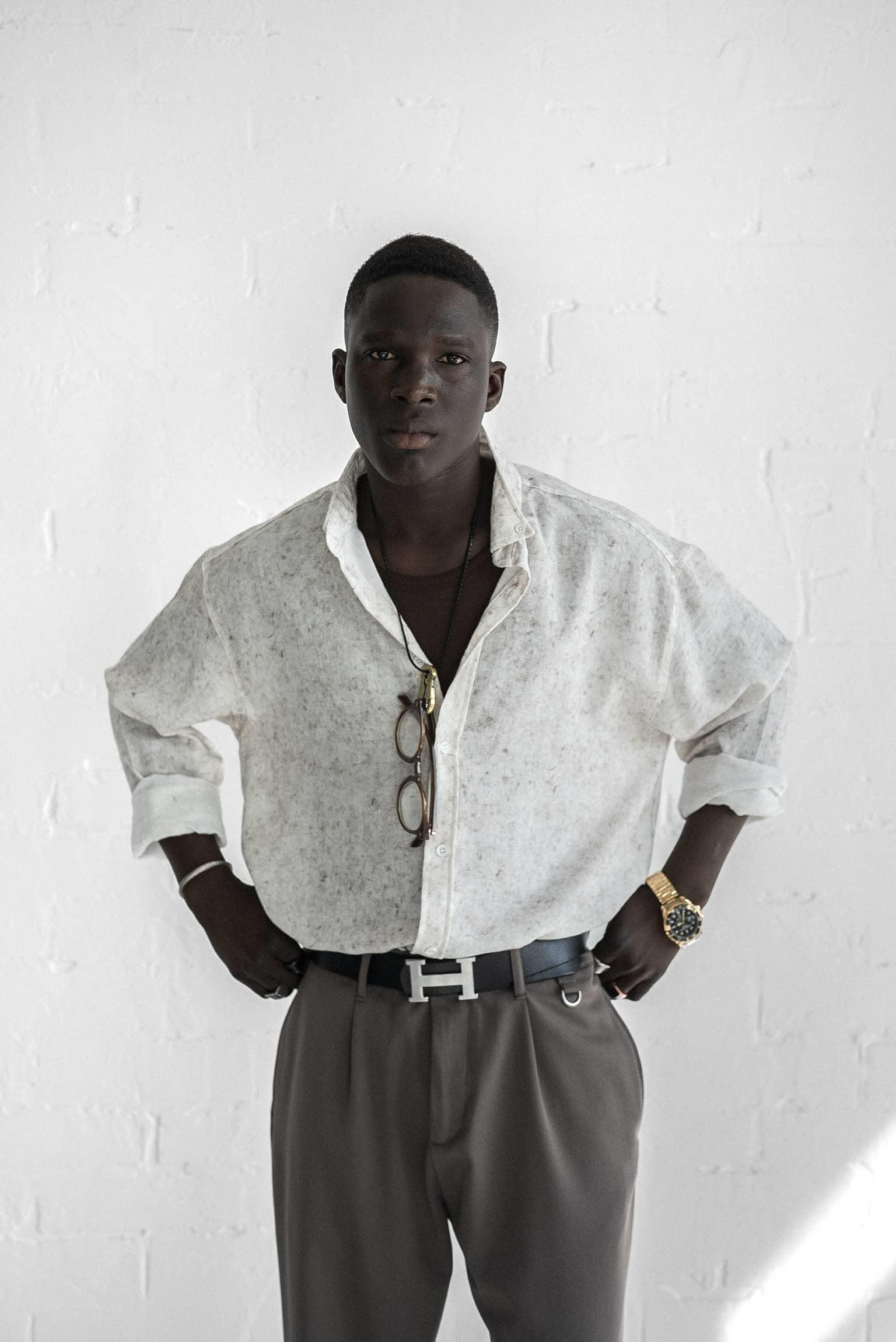 Erkek Uzun Kollu Desenli Oversize Gömlek Ekru