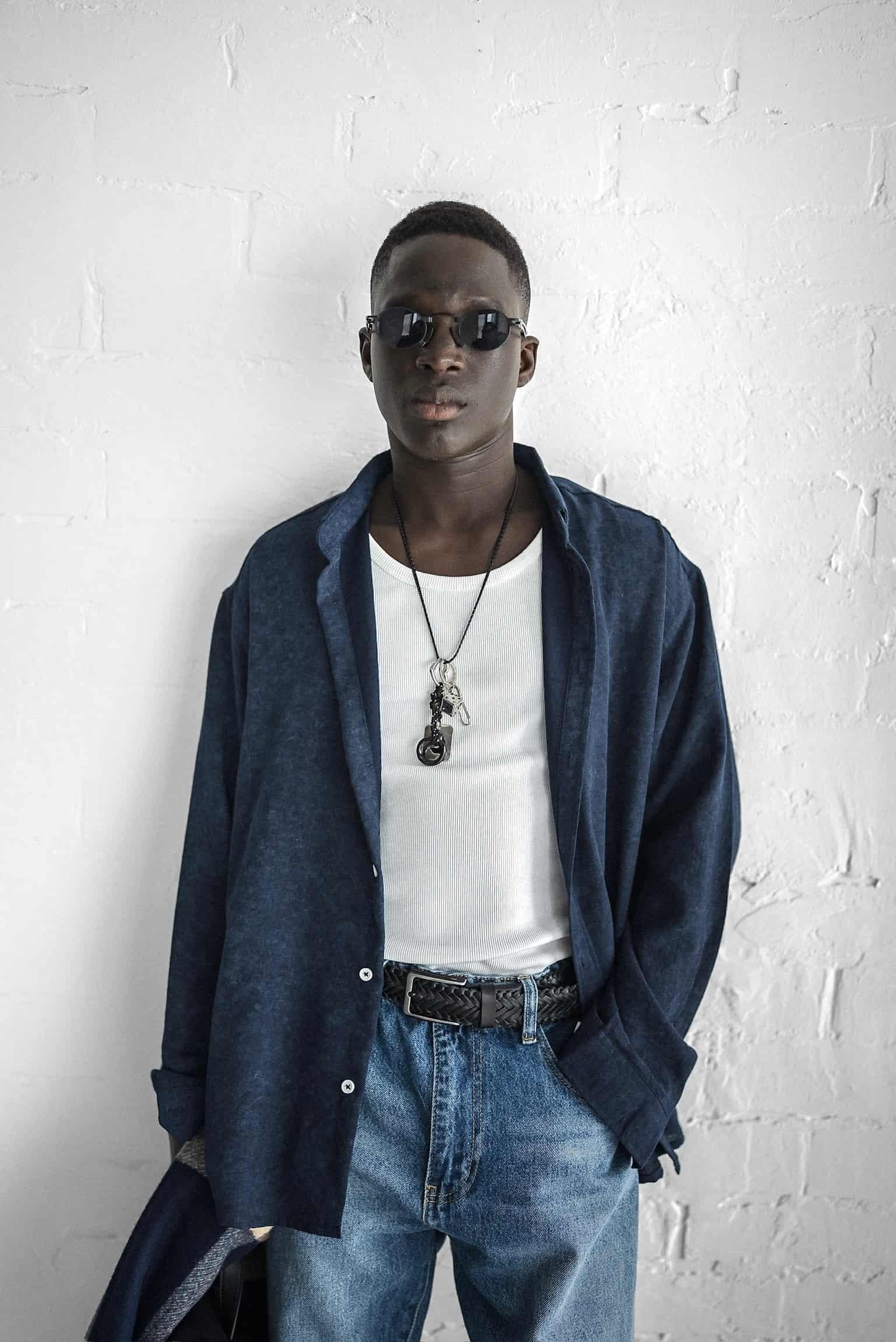 Erkek Uzun Kollu Desenli Oversize Gömlek Lacivert