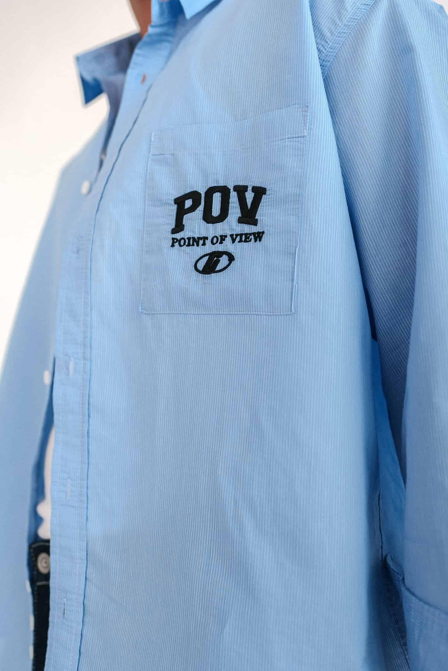 Erkek Uzun Kollu Nakiş İşlemeli Oversize Gömlek Mavi