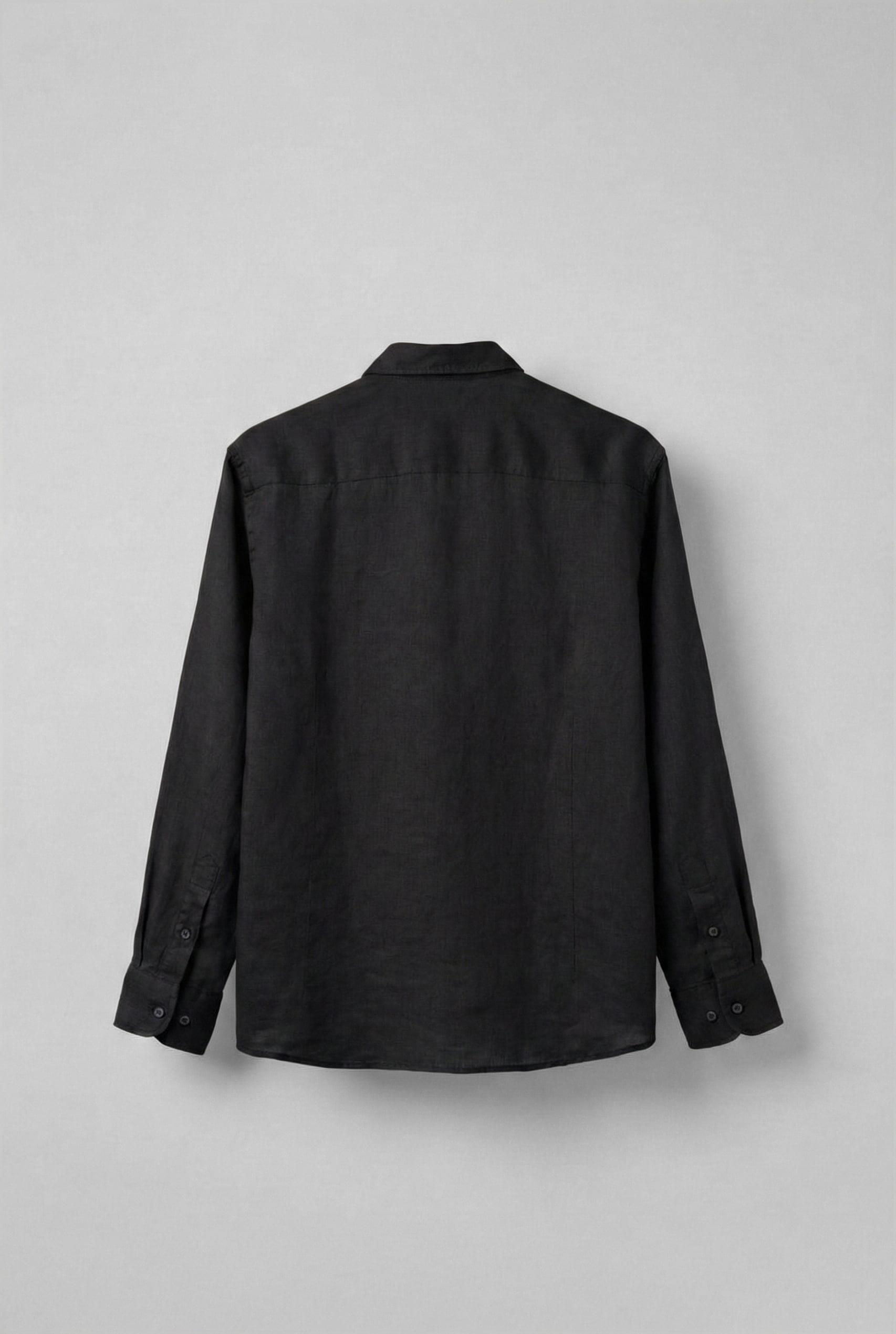 Erkek Uzun Kollu Regular Fit %100 Keten Gömlek Siyah