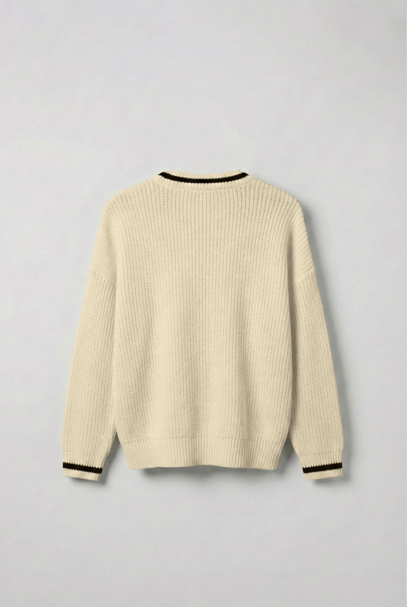 Erkek V Yaka Oversize Kontrast Detaylı Kazak Bej