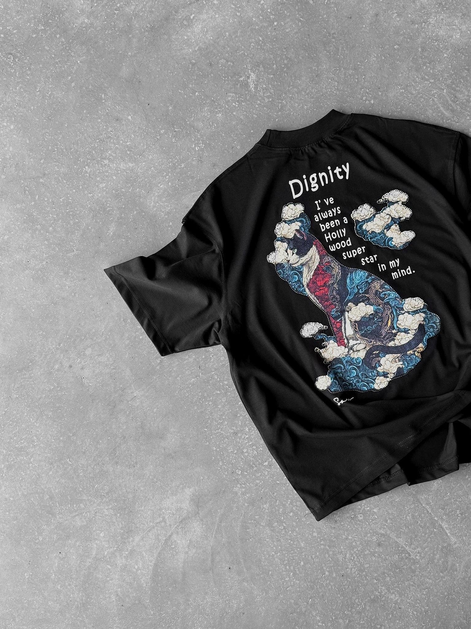 Erkek Yamalı Oversize T-Shirt Siyah